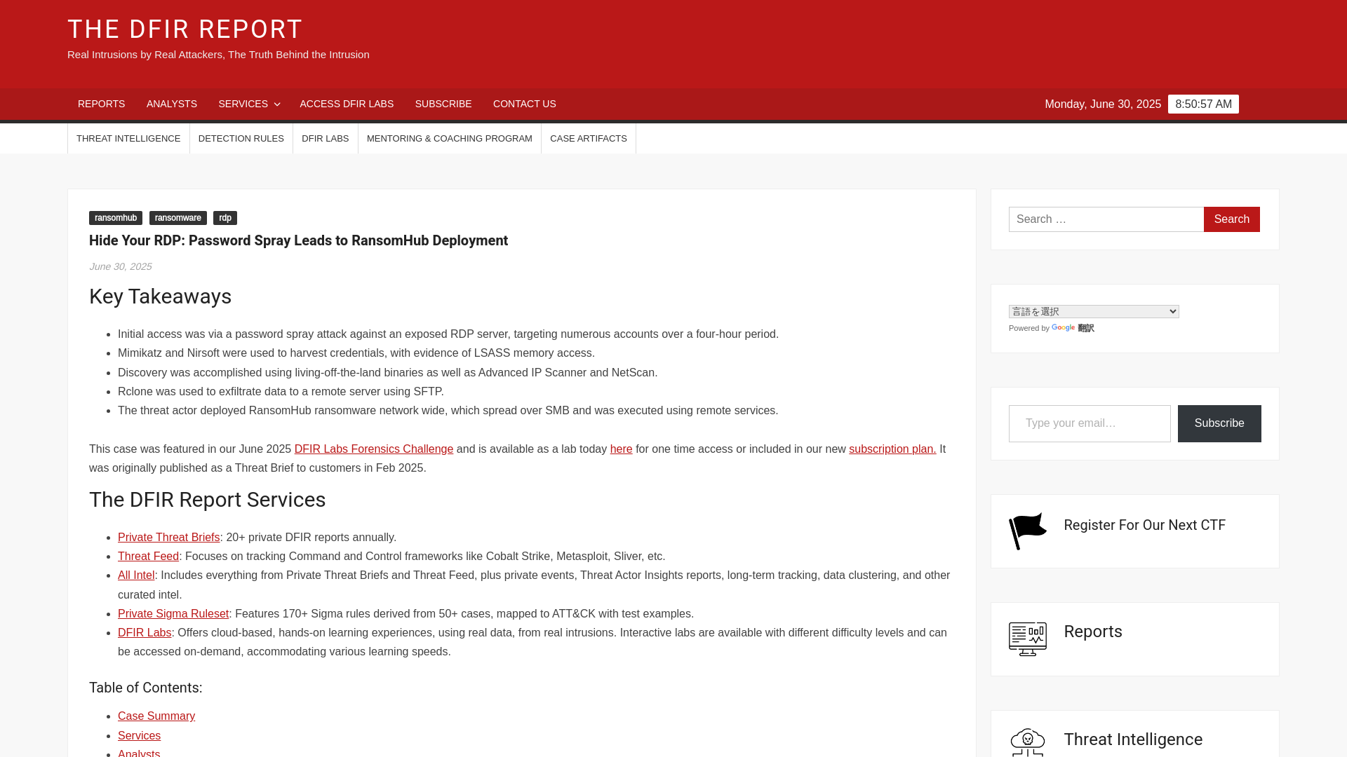 Hide Your RDP: Password Spray Leads to RansomHub Deployment – The DFIR Report