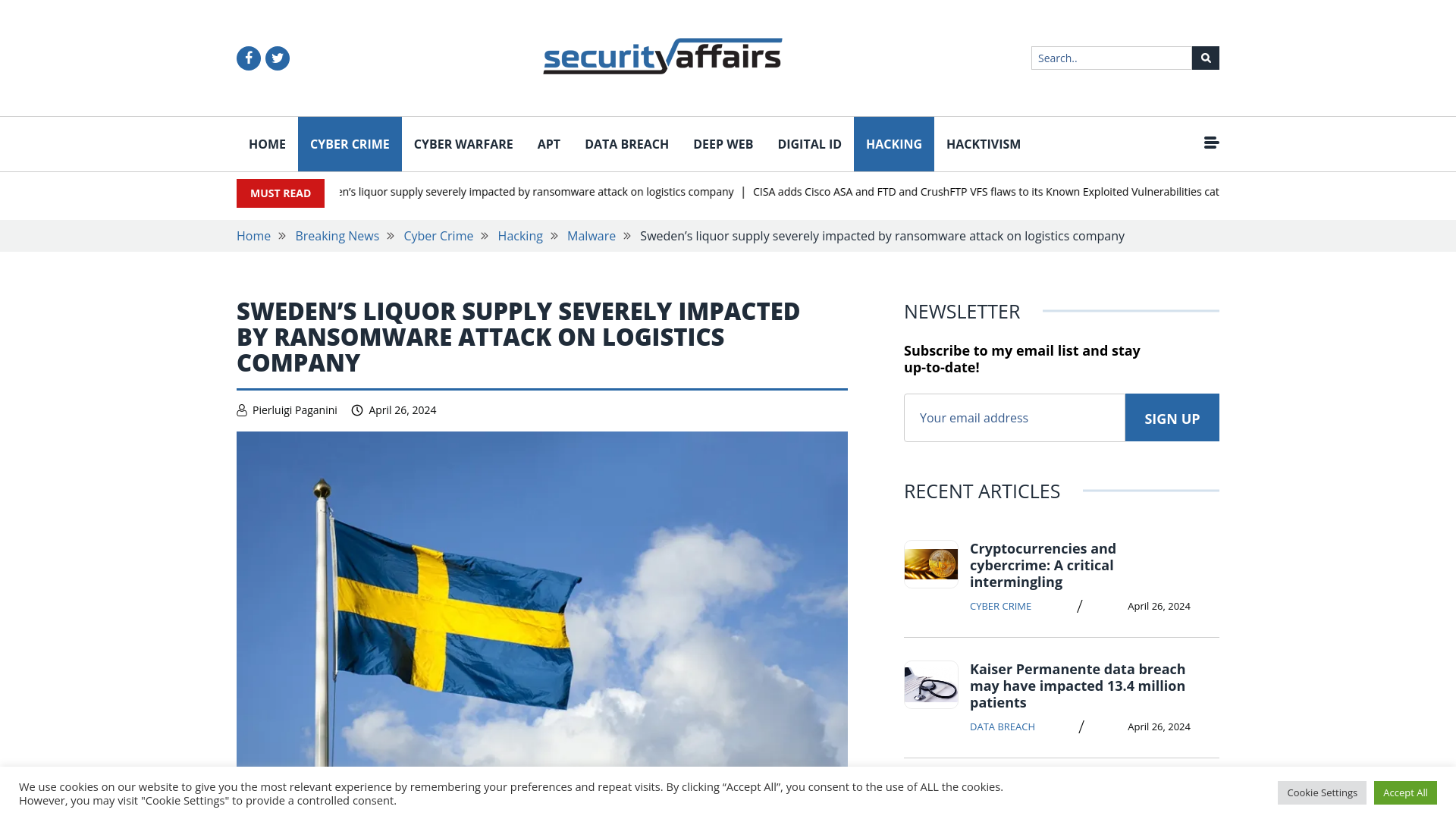 Sweden’s liquor supply severely impacted by ransomware attack