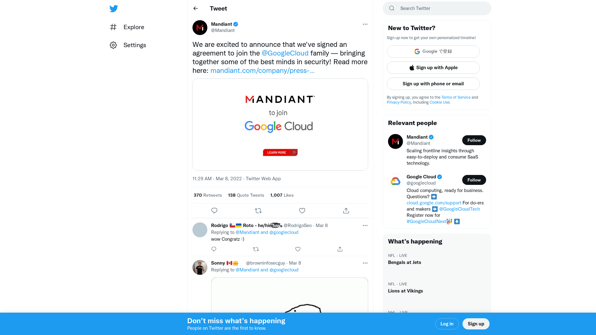 Mandiant on Twitter: "We are excited to announce that we've signed an agreement to join the @GoogleCloud family — bringing together some of the best minds in security! Read more here: https://t.co/SaDIwDUOM5 https://t.co/FrCH2fE4wd" / Twitter