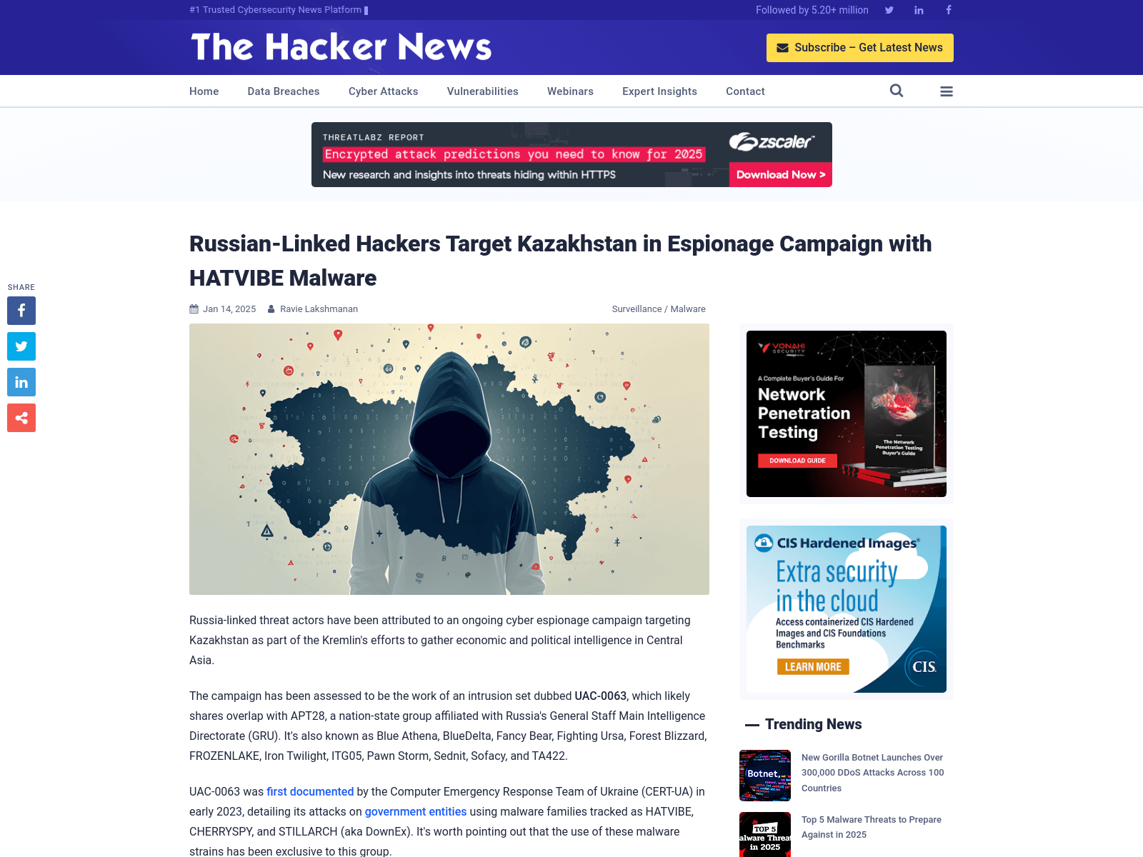 Russian-Linked Hackers Target Kazakhstan in Espionage Campaign with HATVIBE Malware