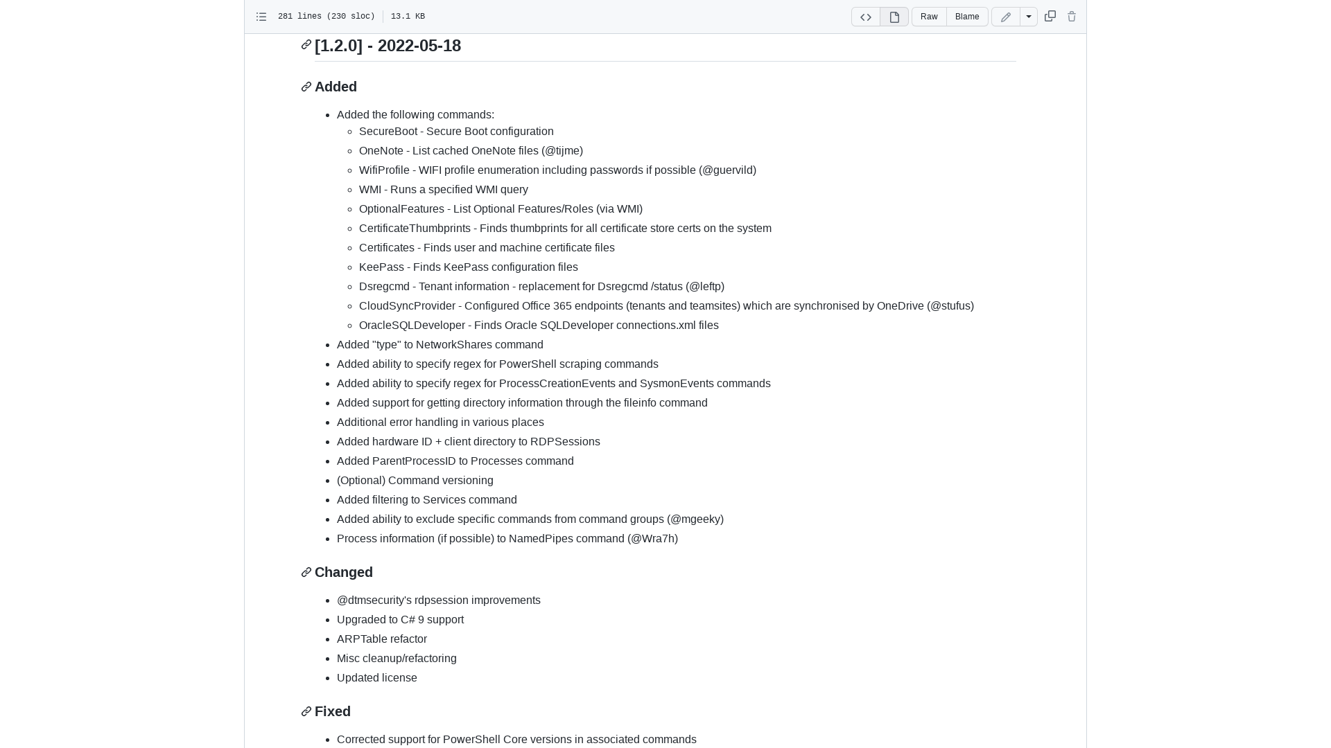 Seatbelt/CHANGELOG.md at master · GhostPack/Seatbelt · GitHub