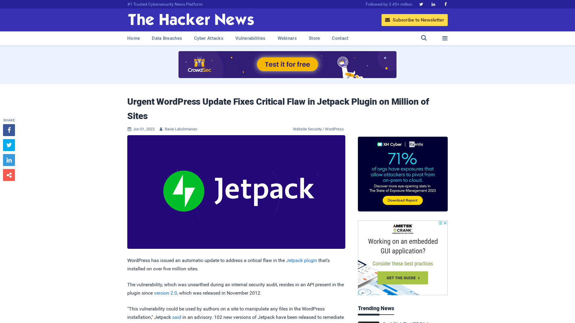 Urgent WordPress Update Fixes Critical Flaw in Jetpack Plugin on Million of Sites