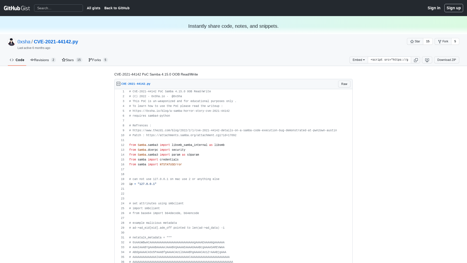 CVE-2021-44142 PoC Samba 4.15.0 OOB Read/Write · GitHub
