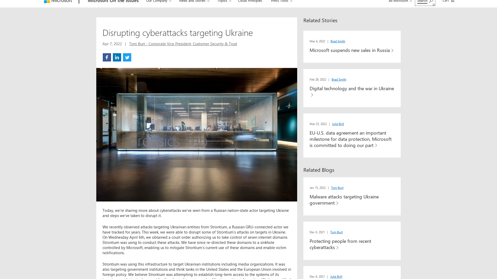 Disrupting cyberattacks targeting Ukraine - Microsoft On the Issues