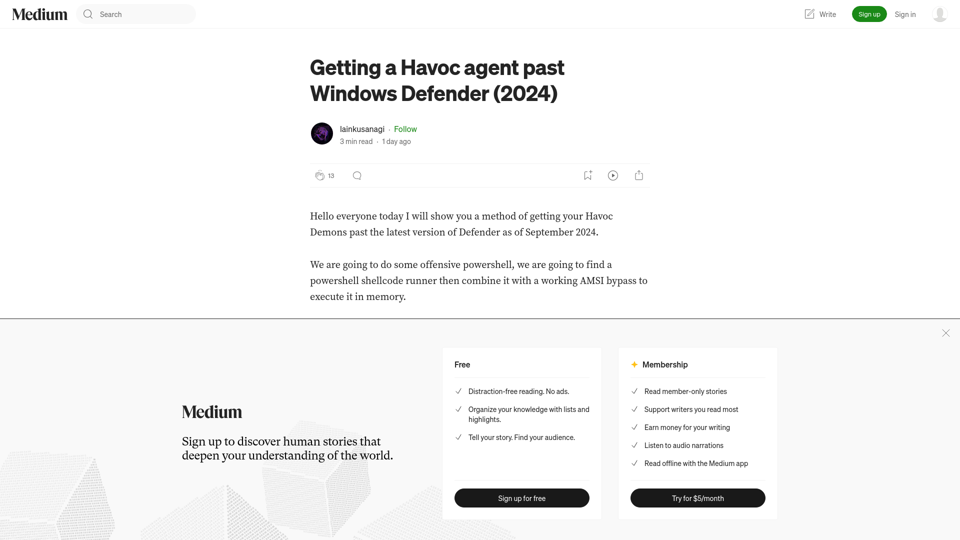 Getting a Havoc agent past Windows Defender (2024) | by lainkusanagi | Sep, 2024 | Medium