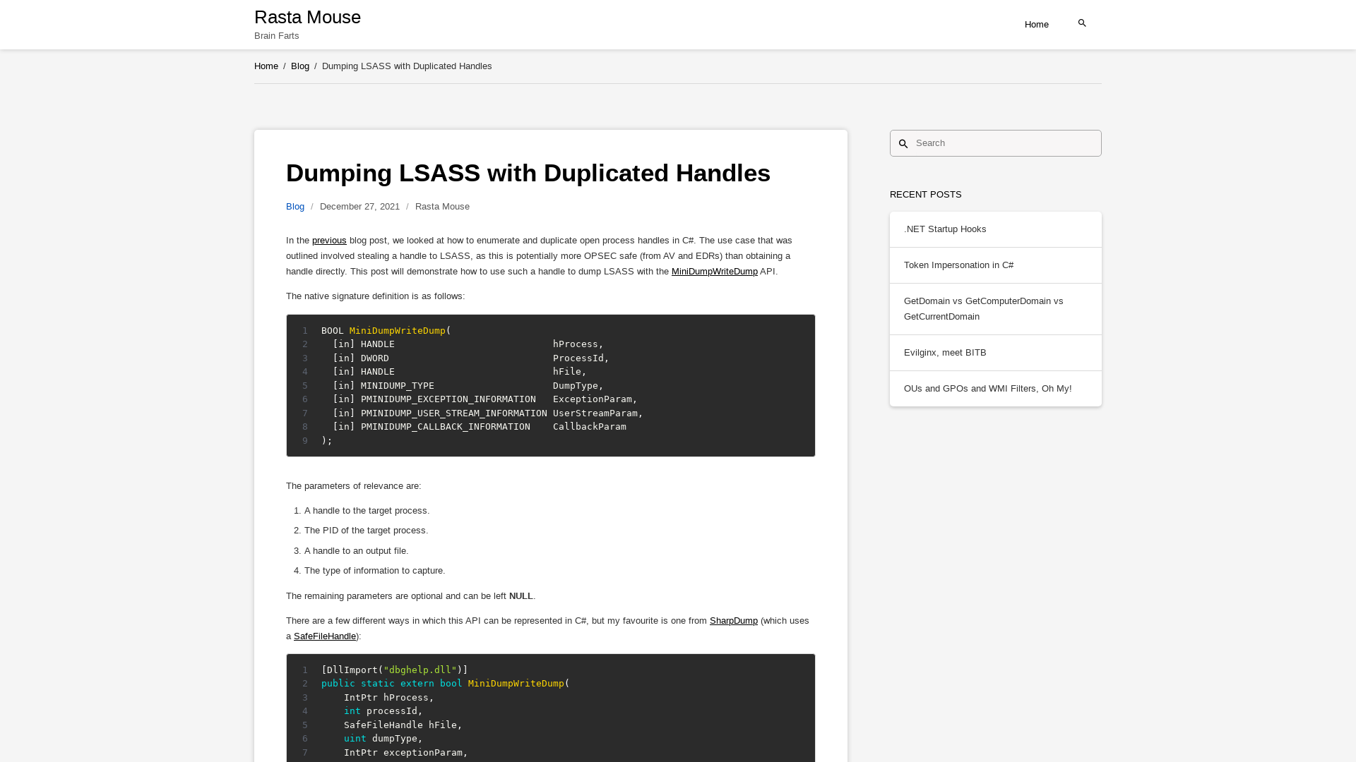 Dumping LSASS with Duplicated Handles – Rasta Mouse