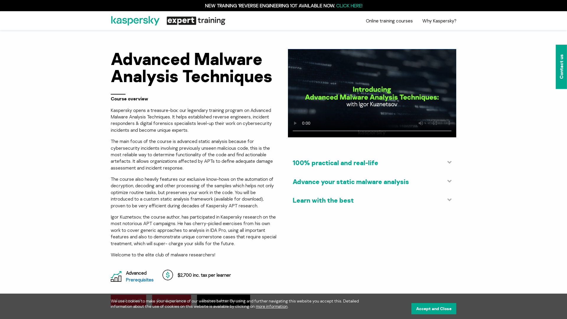 Kaspersky | Courses > Advanced Malware Analysis Techniques