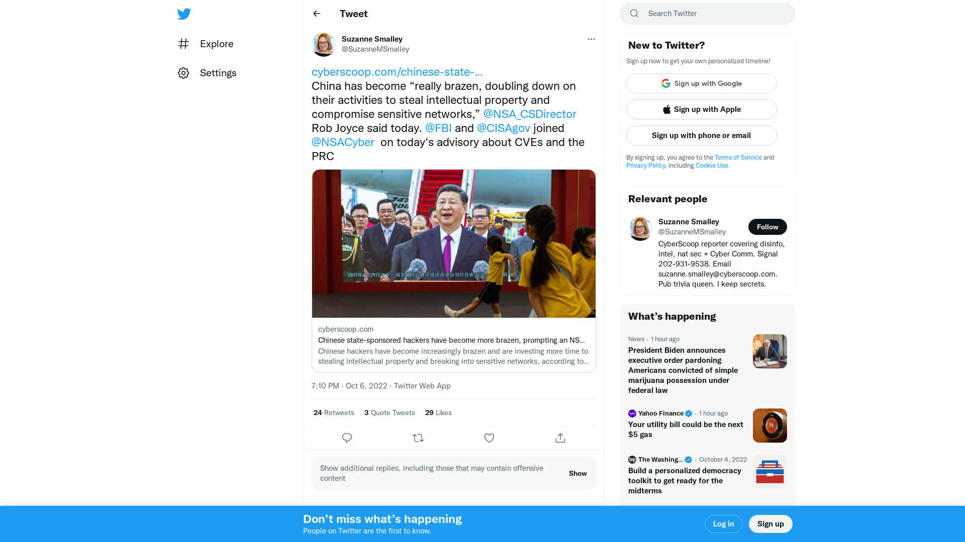 Suzanne Smalley on Twitter: "https://t.co/HMvXyI7yXK China has become “really brazen, doubling down on their activities to steal intellectual property and compromise sensitive networks,” @NSA_CSDirector Rob Joyce said today. @FBI and @CISAgov joined @NSACyber on today's advisory about CVEs and the PRC" / Twitter