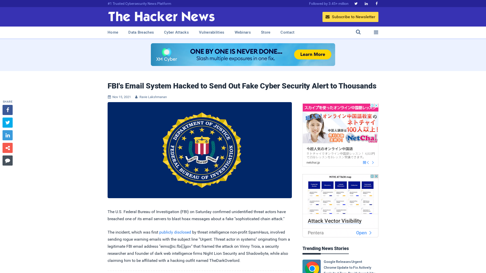 FBI's Email System Hacked to Send Out Fake Cyber Security Alert to Thousands