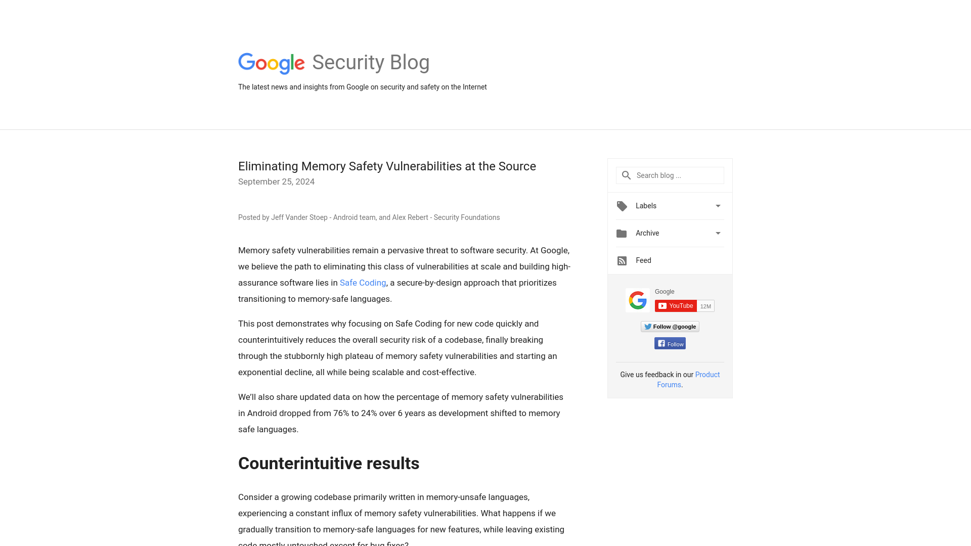 Google Online Security Blog: Eliminating Memory Safety Vulnerabilities at the Source