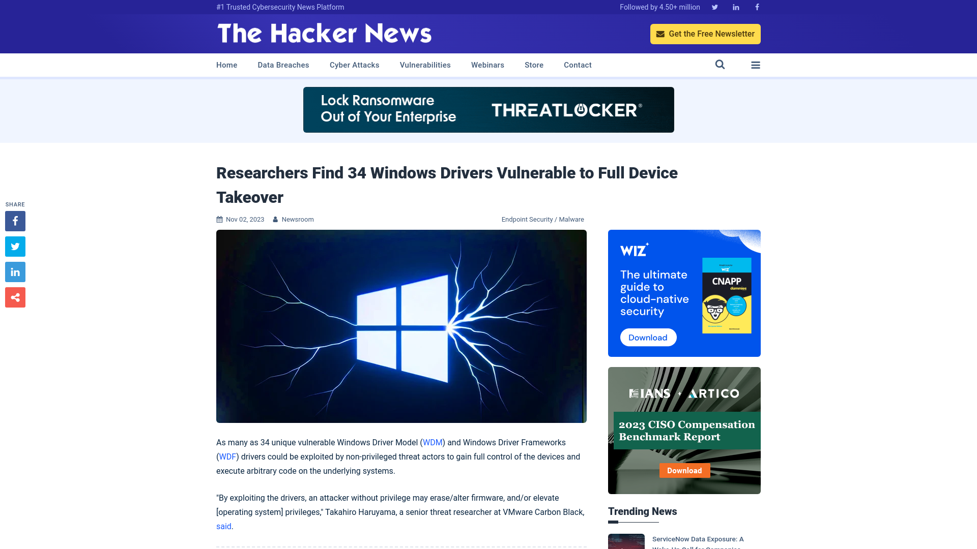 Researchers Find 34 Windows Drivers Vulnerable to Full Device Takeover