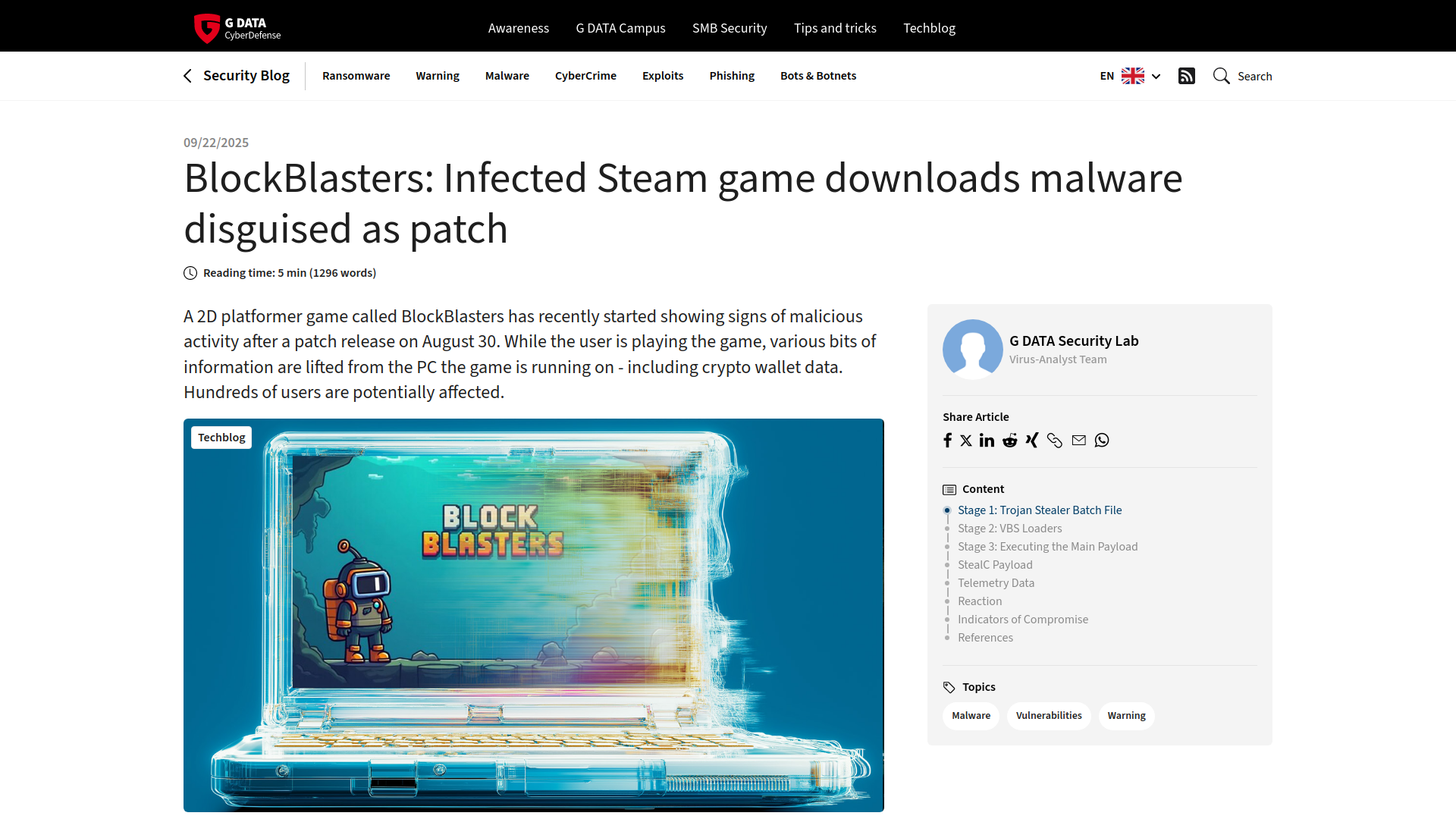 Infected Steam game "BlockBlasters" downloads crypto stealer malware