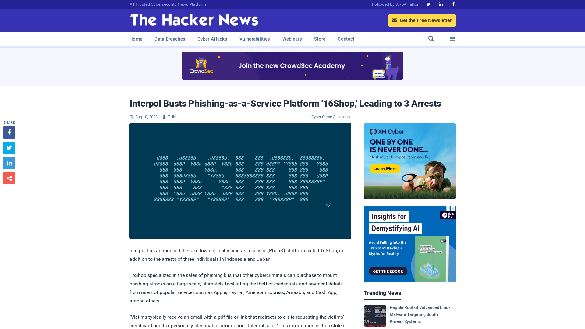 Interpol Busts Phishing-as-a-Service Platform '16Shop,' Leading to 3 Arrests