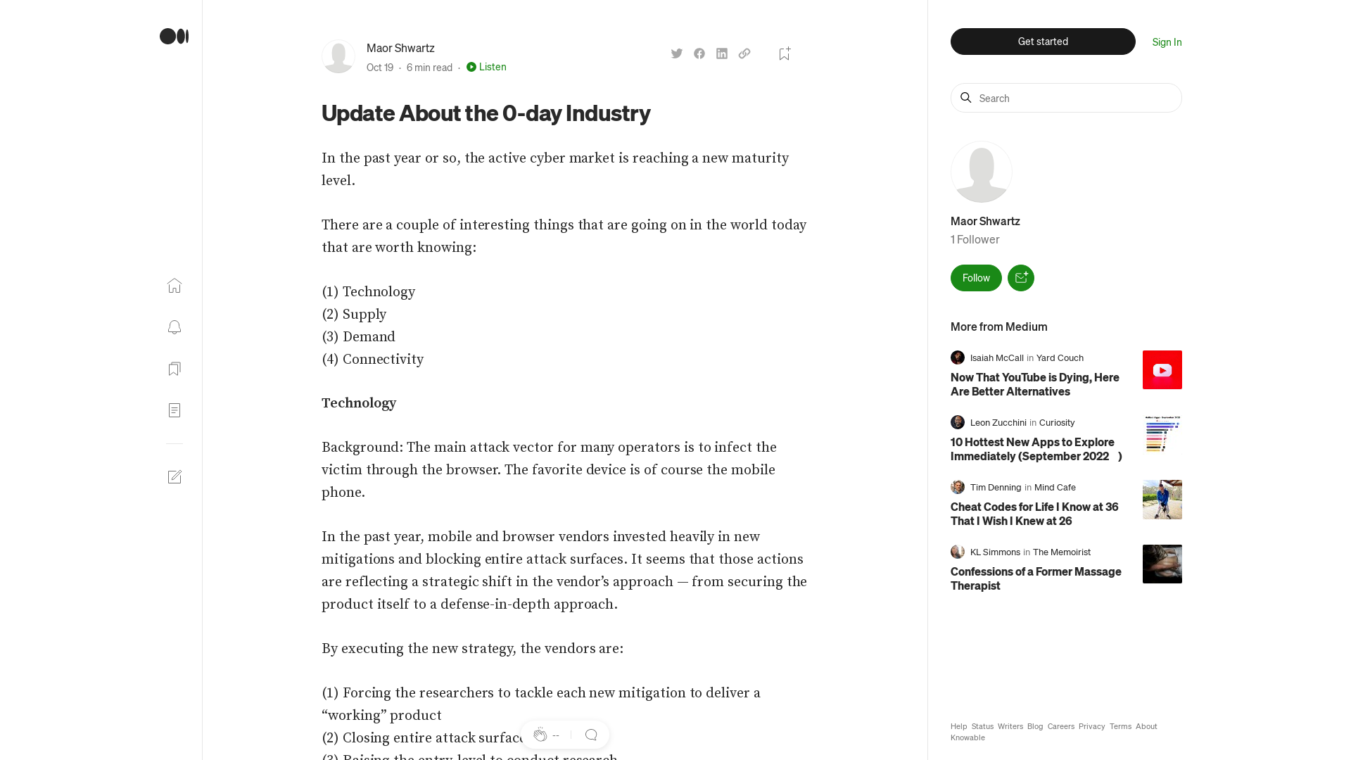 Update About the 0-day Industry. In the past year or so, the active… | by Maor Shwartz | Oct, 2022 | Medium