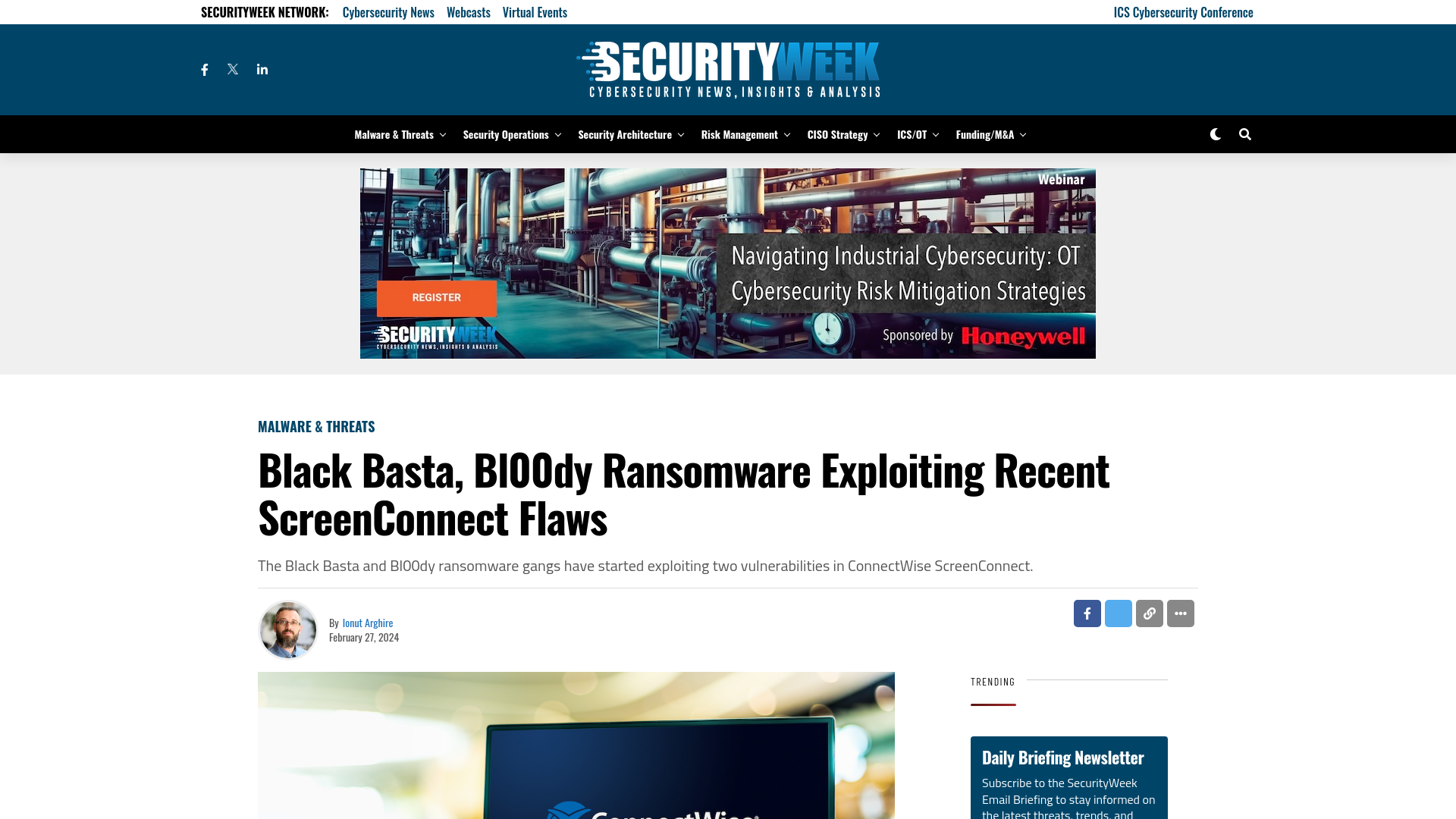 Black Basta, Bl00dy Ransomware Exploiting Recent ScreenConnect Flaws - SecurityWeek