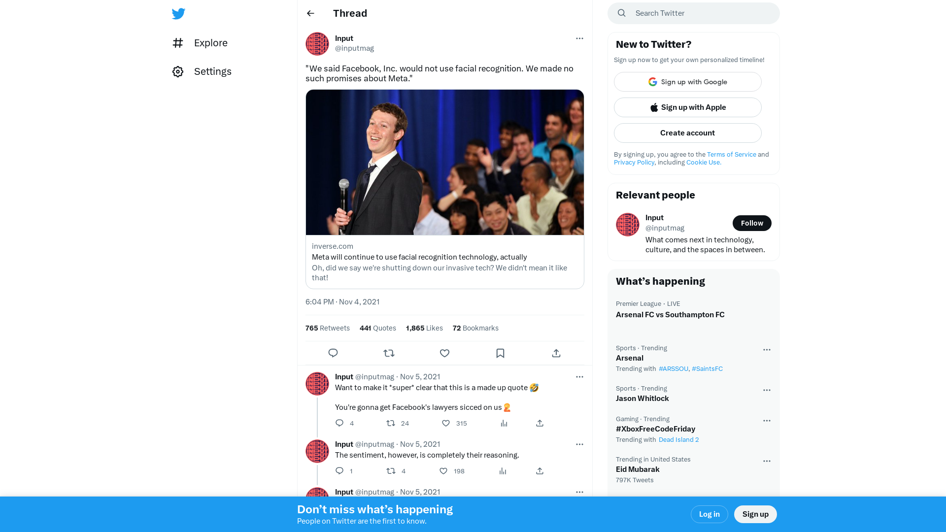 Input on Twitter: ""We said Facebook, Inc. would not use facial recognition. We made no such promises about Meta." https://t.co/Mb2iBm9qkA" / Twitter