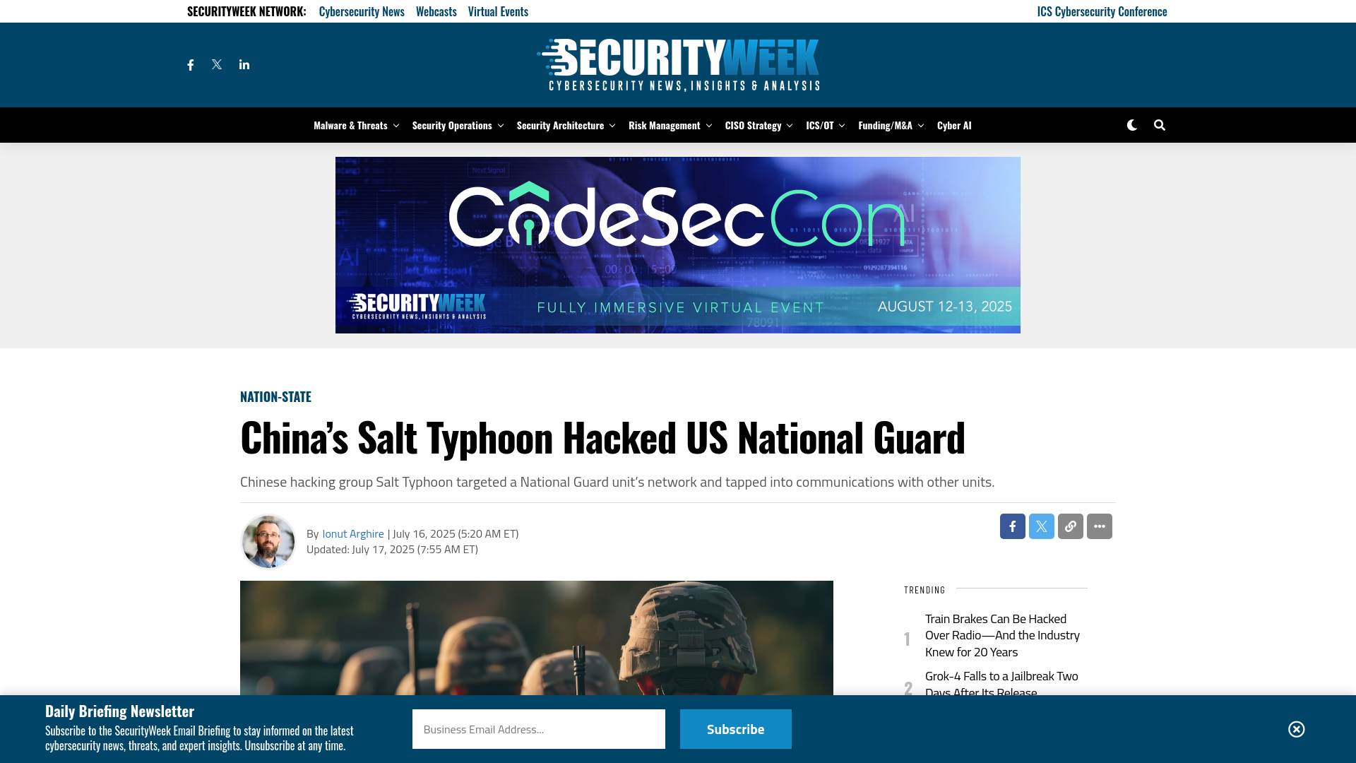 China's Salt Typhoon Hacked US National Guard - SecurityWeek