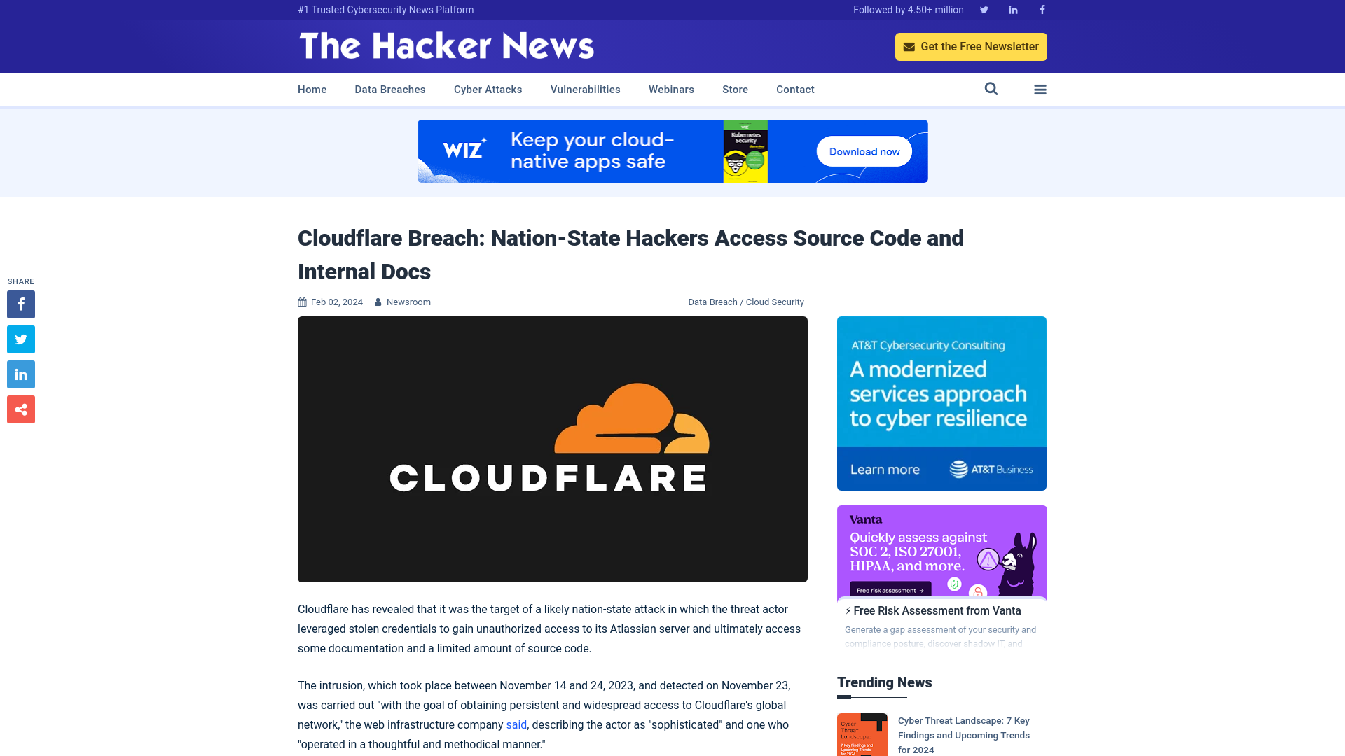 Cloudflare Breach: Nation-State Hackers Access Source Code and Internal Docs