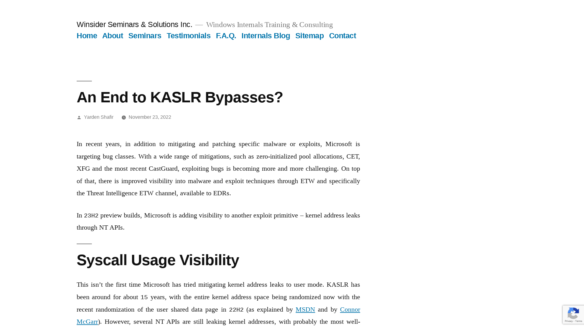 An End to KASLR Bypasses? – Winsider Seminars & Solutions Inc.