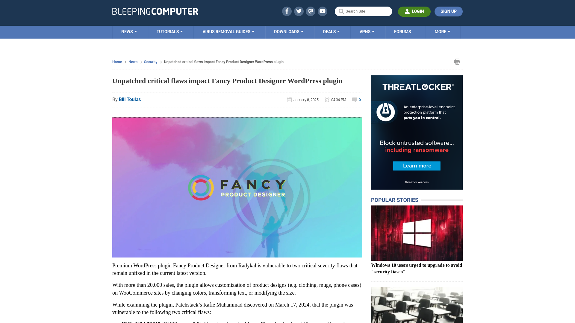 Unpatched critical flaws impact Fancy Product Designer WordPress plugin