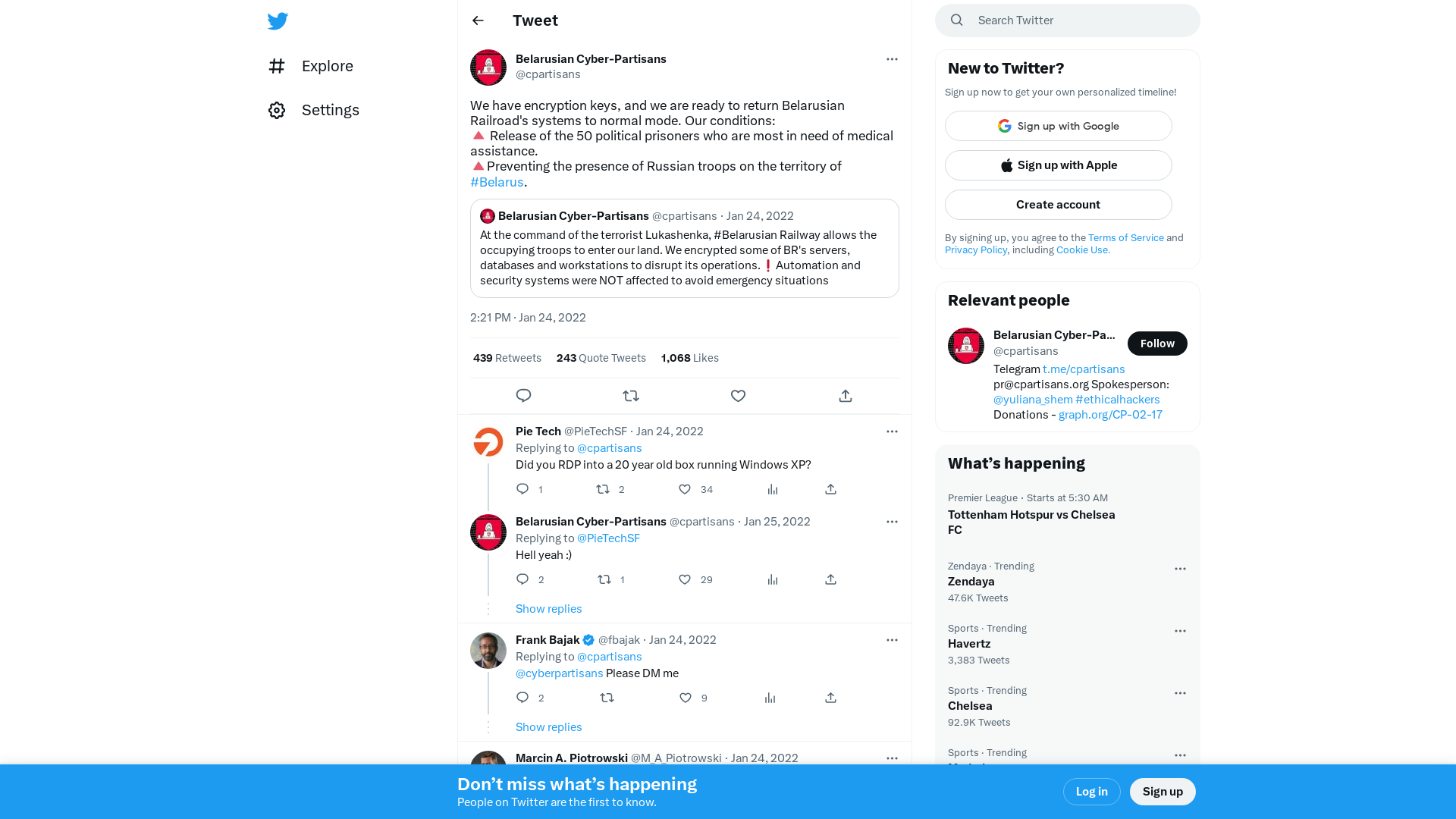 Belarusian Cyber-Partisans on Twitter: "We have encryption keys, and we are ready to return Belarusian Railroad's systems to normal mode. Our conditions: 🔺 Release of the 50 political prisoners who are most in need of medical assistance. 🔺Preventing the presence of Russian troops on the territory of #Belarus." / Twitter