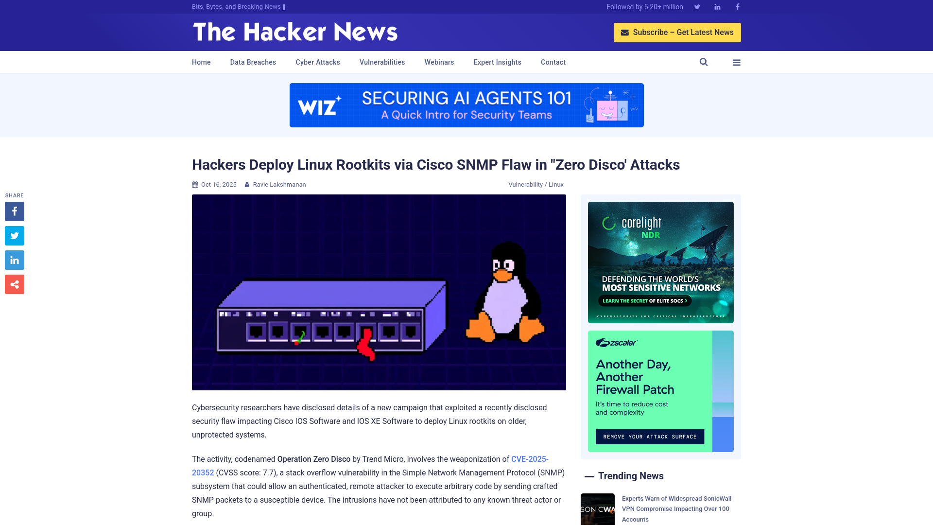 Hackers Deploy Linux Rootkits via Cisco SNMP Flaw in "Zero Disco' Attacks