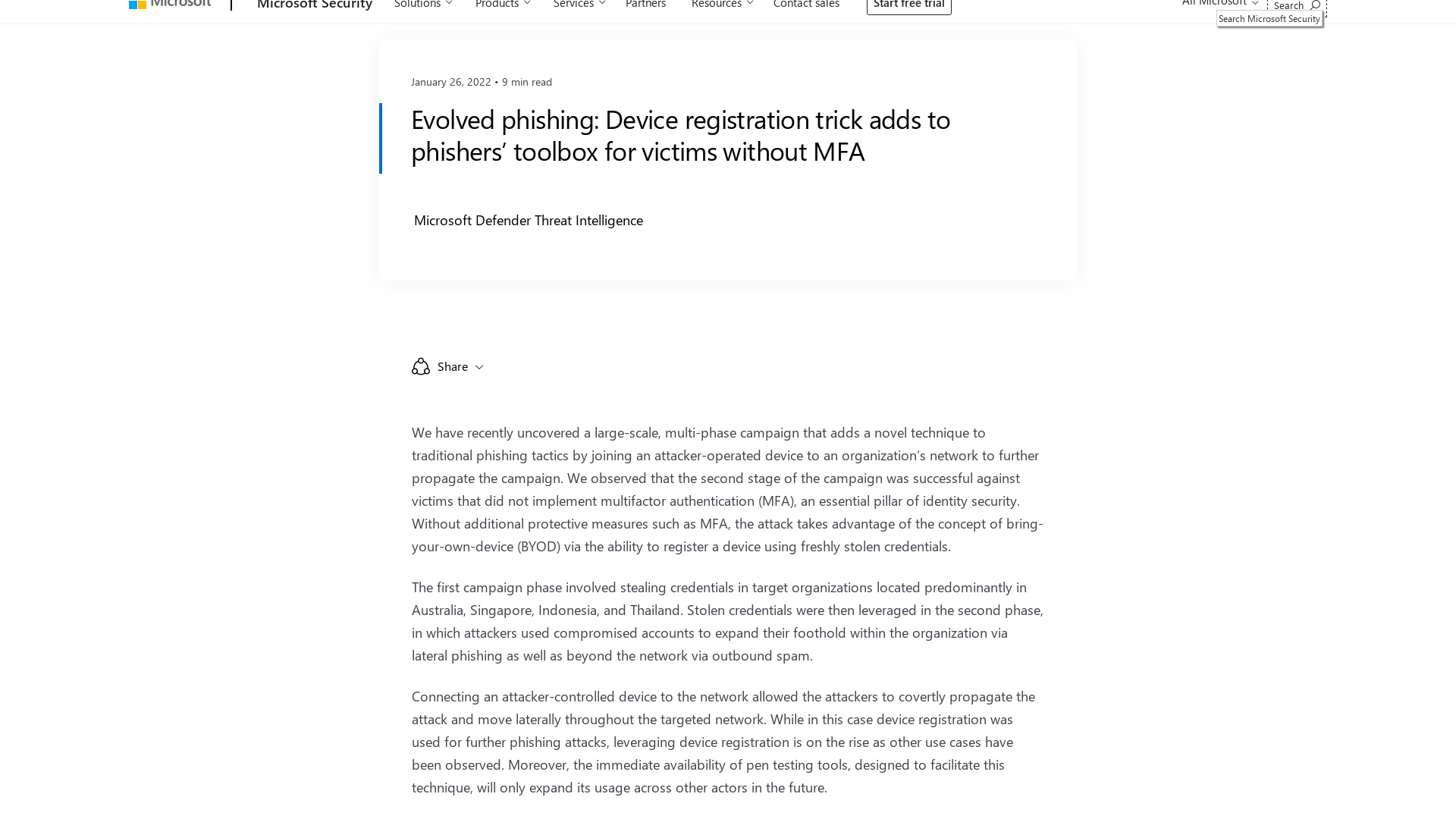 Evolved phishing: Device registration trick adds to phishers’ toolbox for victims without MFA - Microsoft Security Blog