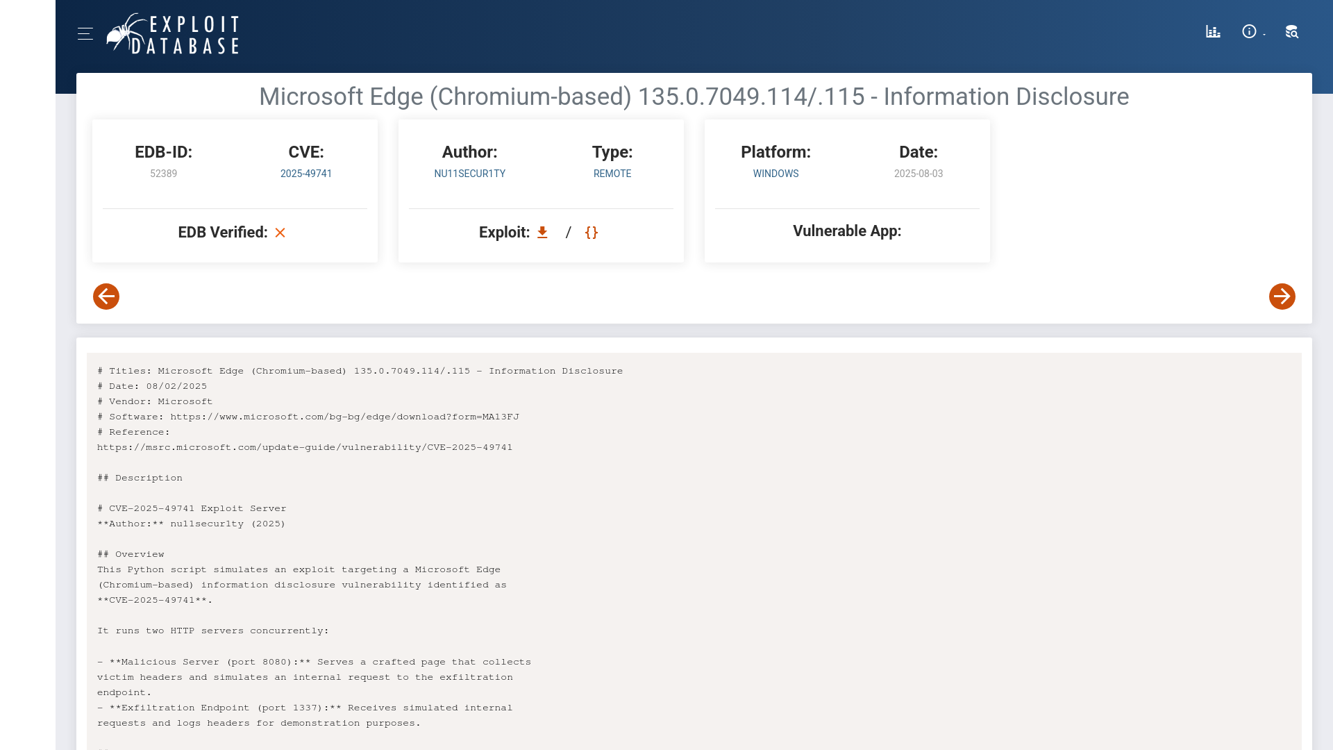 Microsoft Edge (Chromium-based) 135.0.7049.114/.115 - Information Disclosure - Windows remote Exploit