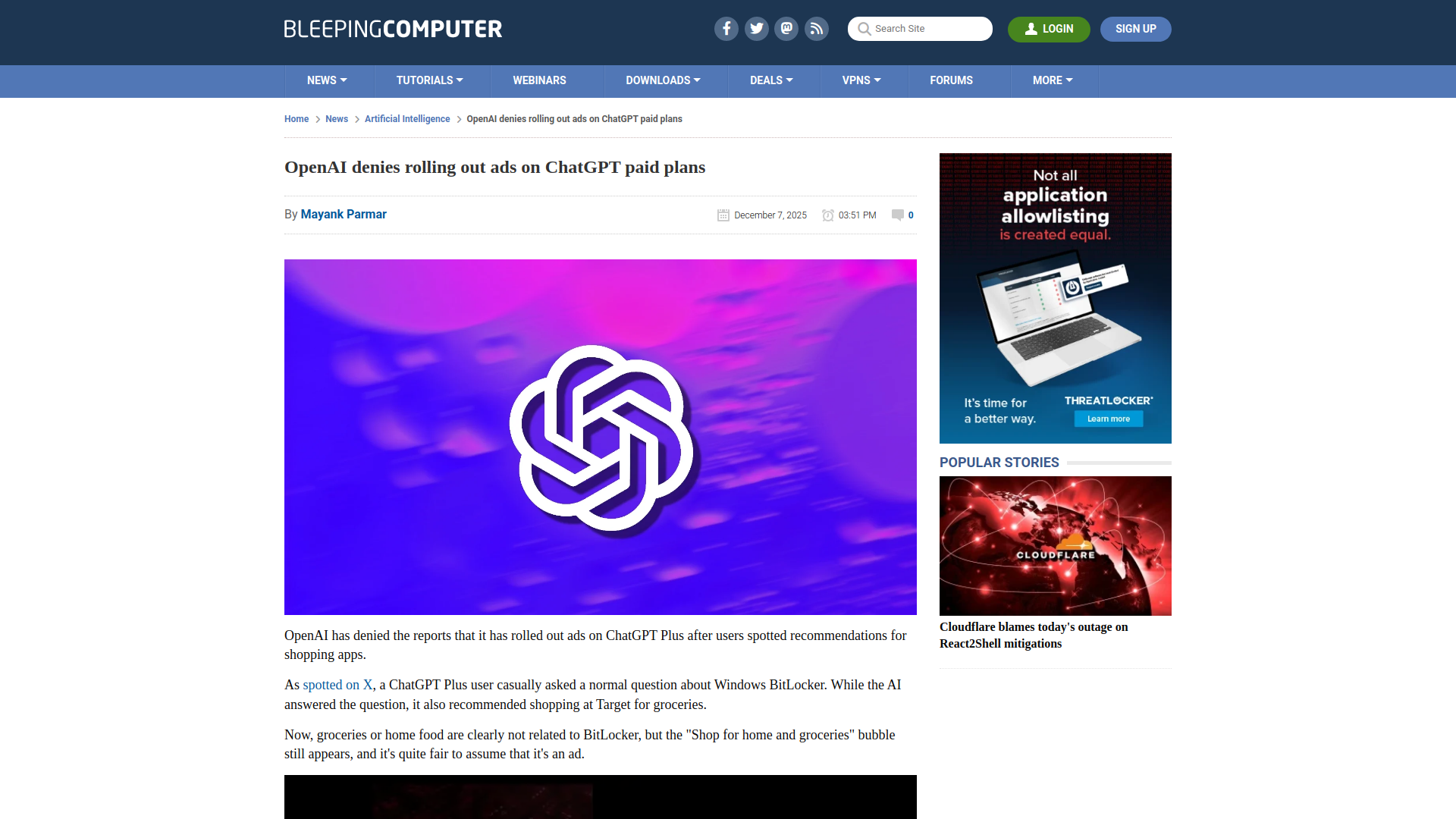 OpenAI denies rolling out ads on ChatGPT paid plans
