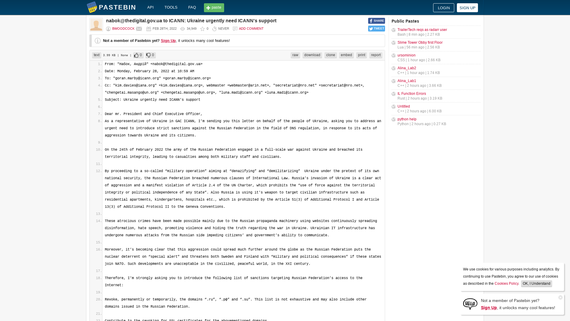 nabok@thedigital.gov.ua to ICANN: Ukraine urgently need ICANN's support - Pastebin.com