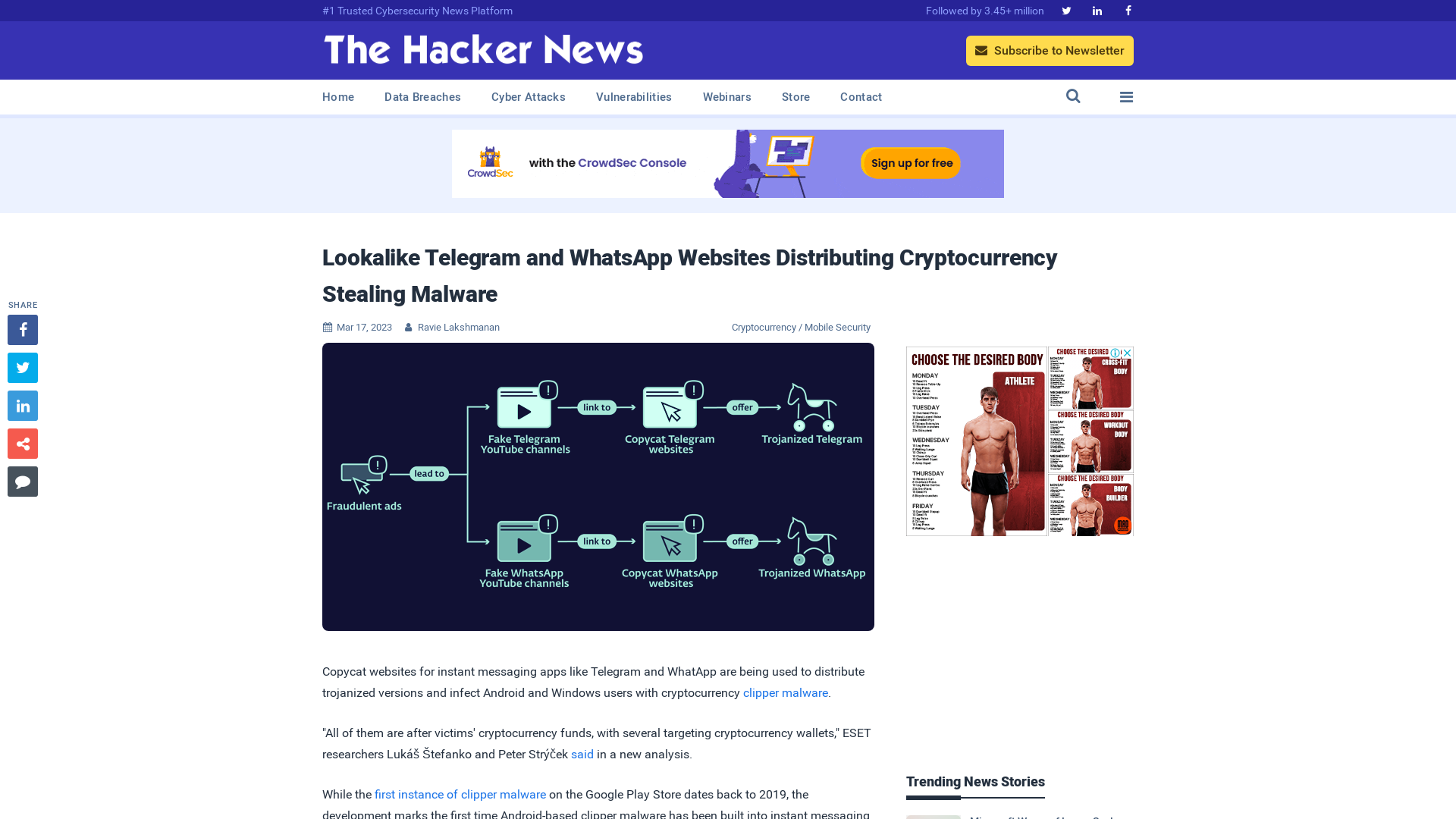 Lookalike Telegram and WhatsApp Websites Distributing Cryptocurrency Stealing Malware