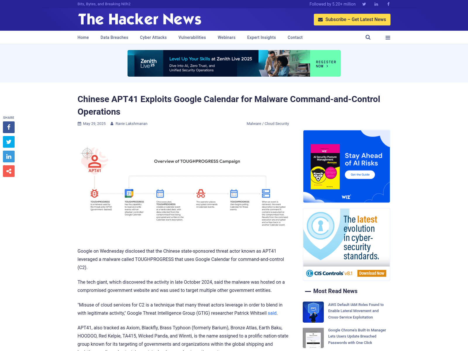 Chinese APT41 Exploits Google Calendar for Malware Command-and-Control Operations