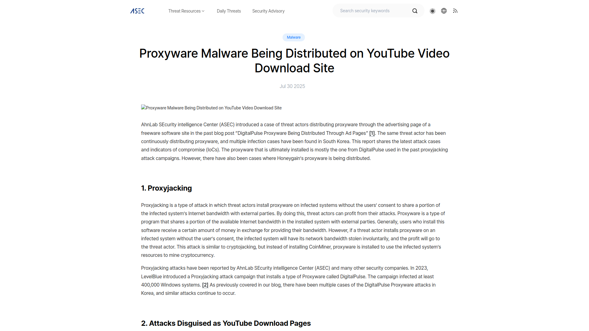 Proxyware Malware Being Distributed on YouTube Video Download Site - ASEC
