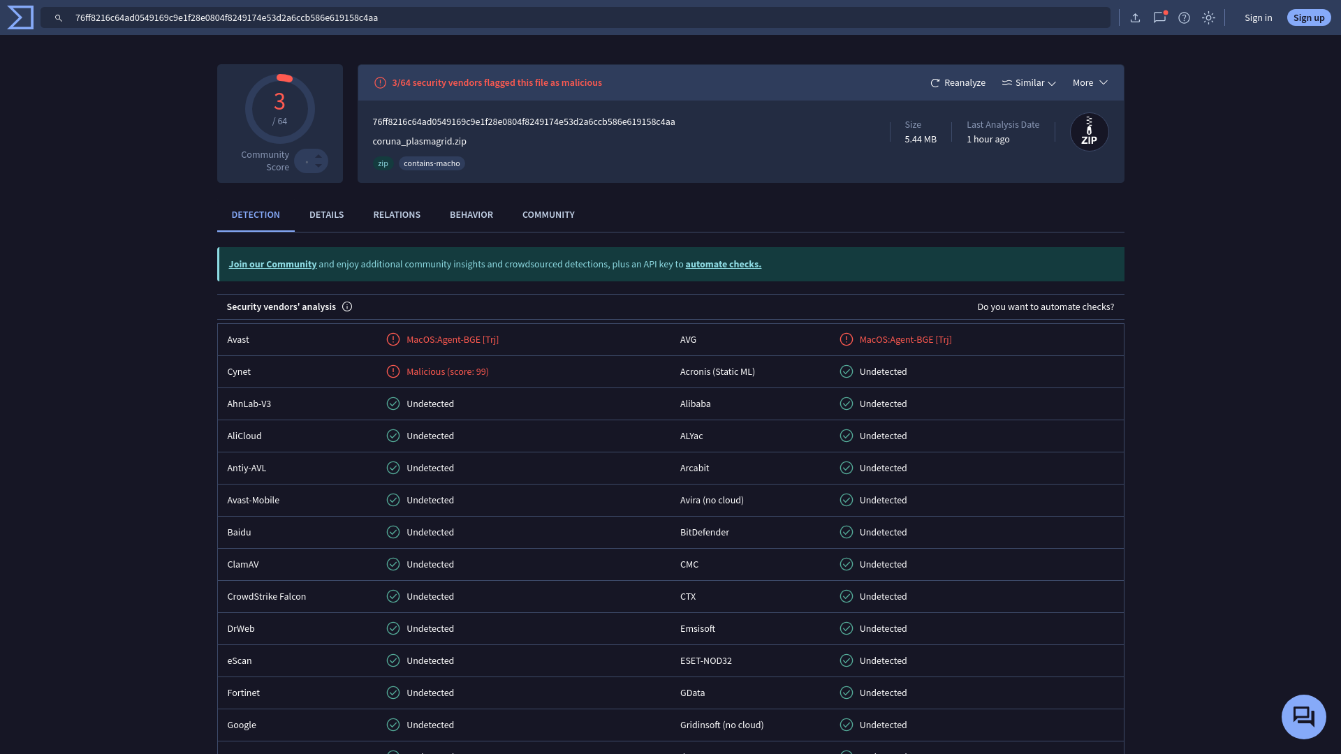 VirusTotal - File - 76ff8216c64ad0549169c9e1f28e0804f8249174e53d2a6ccb586e619158c4aa
