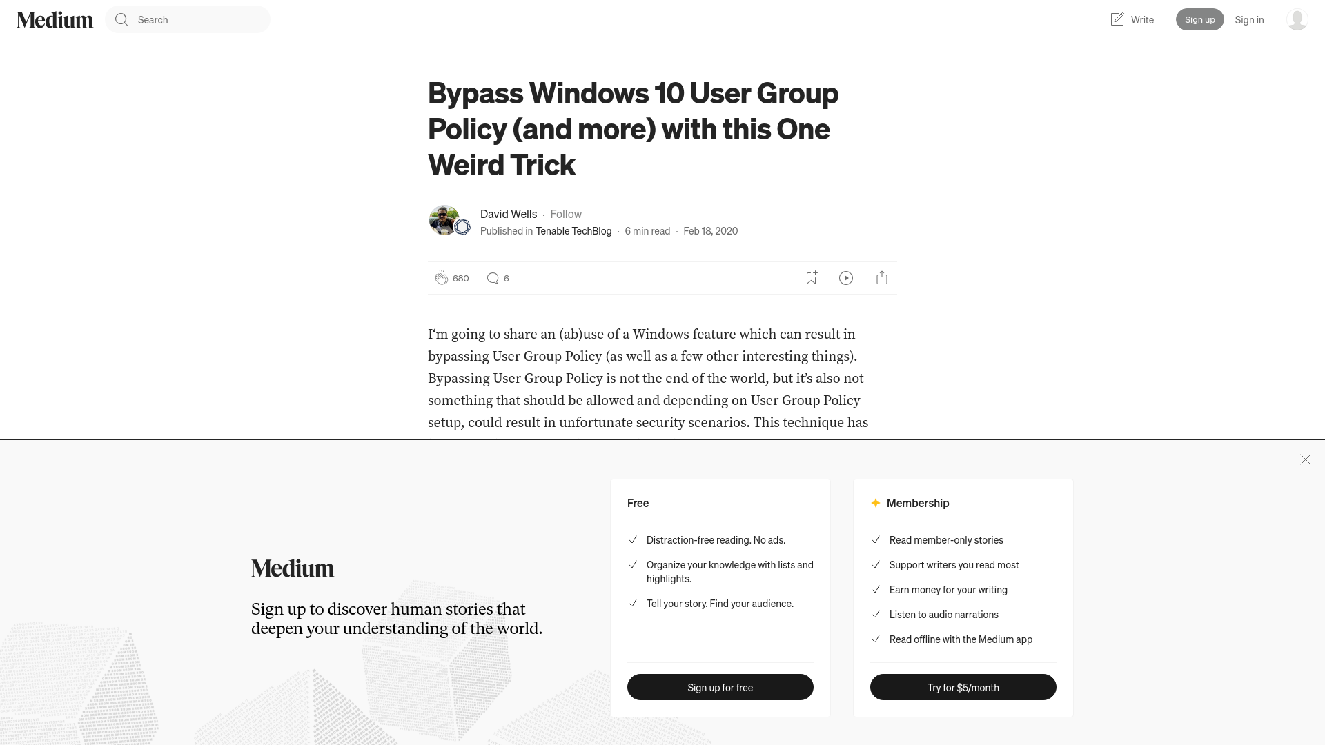 Bypass Windows 10 User Group Policy (and more) with this One Weird Trick | by David Wells | Tenable TechBlog | Medium