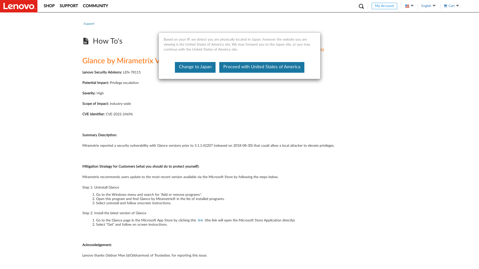 Glance by Mirametrix Vulnerability - Lenovo Support US