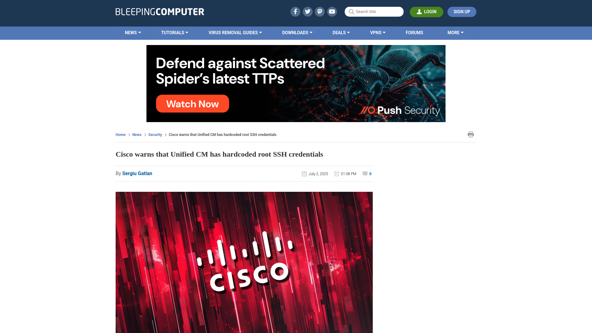 Cisco warns that Unified CM has hardcoded root SSH credentials