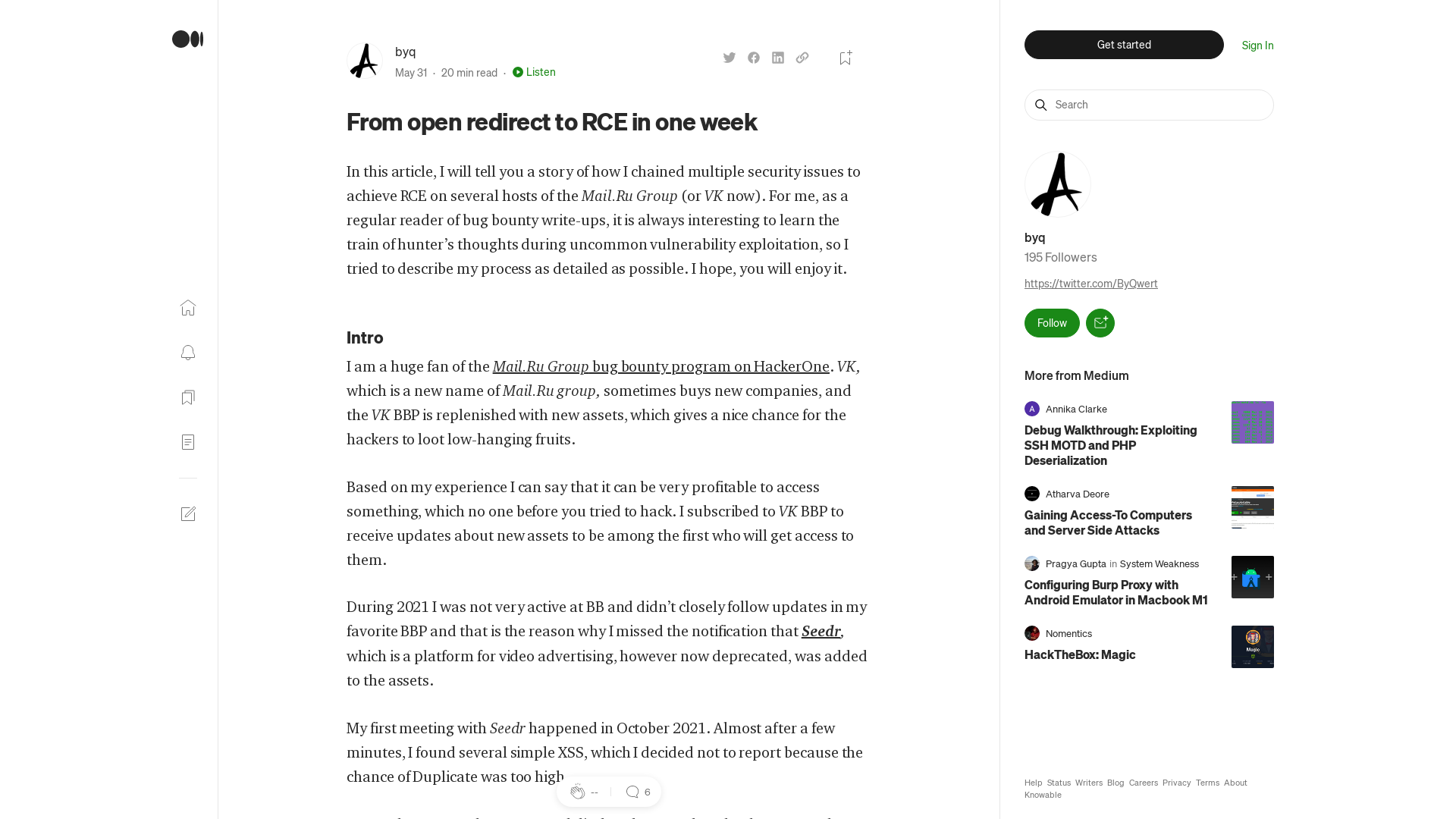From open redirect to RCE in one week | byq | Medium