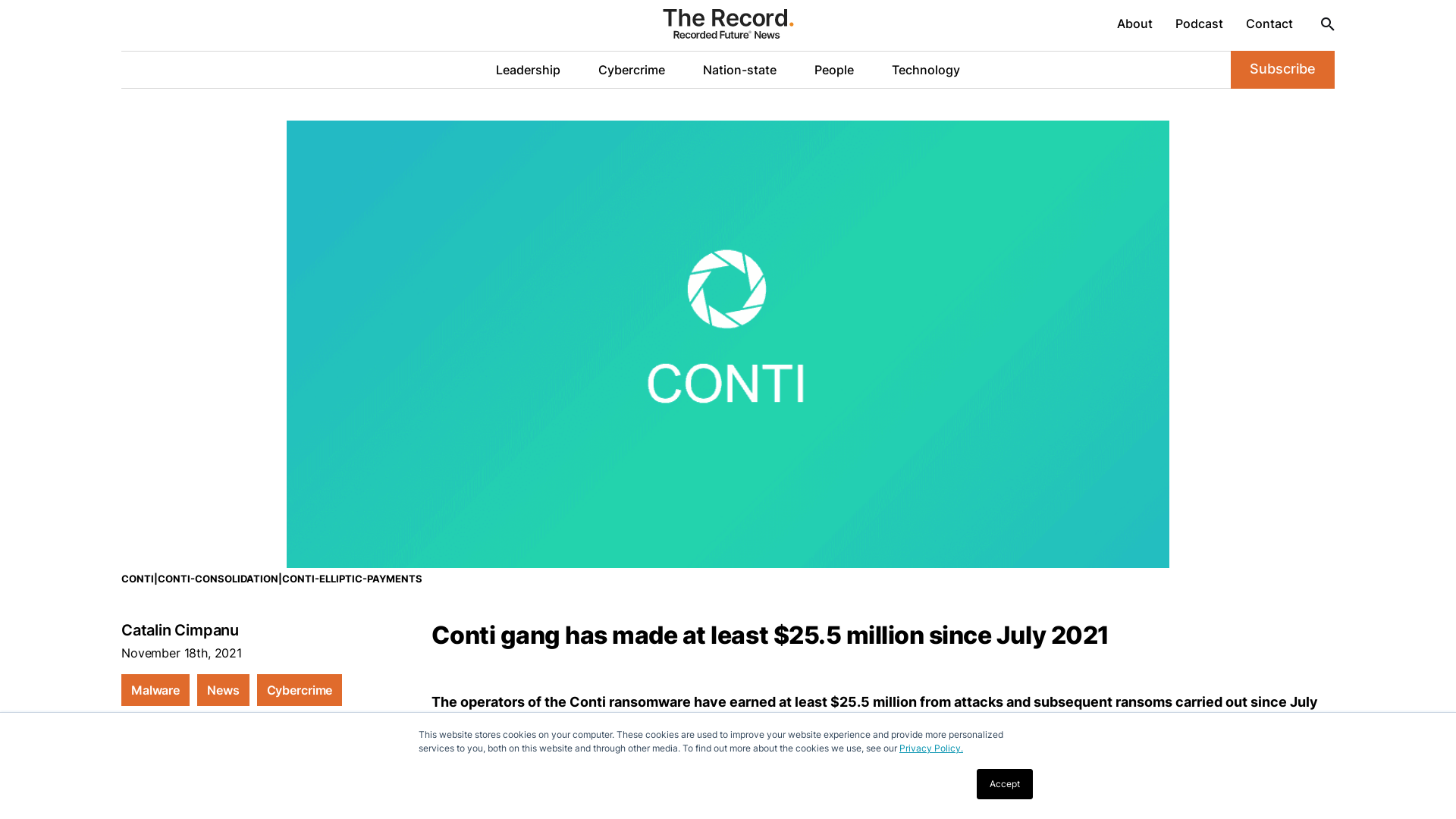 Conti gang has made at least $25.5 million since July 2021