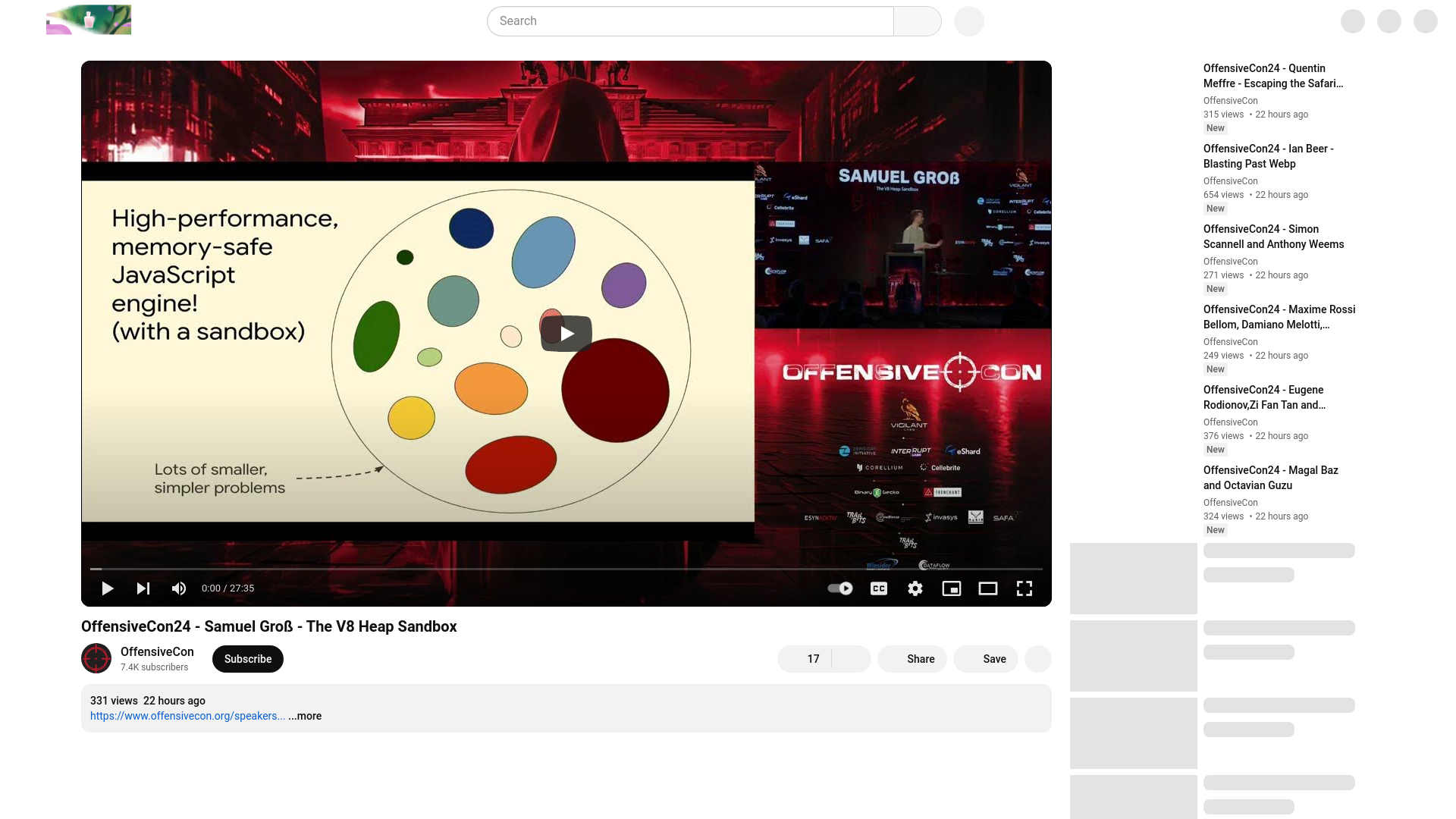 OffensiveCon24 - Samuel Groß - The V8 Heap Sandbox - YouTube