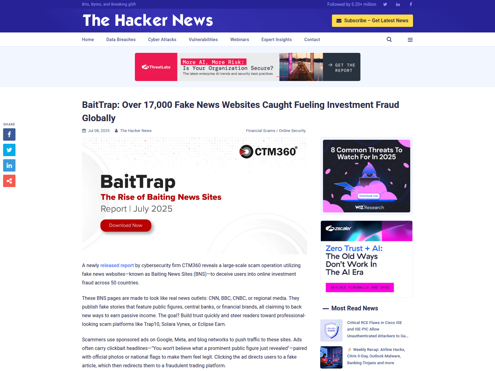 BaitTrap: Over 17,000 Fake News Websites Caught Fueling Investment Fraud Globally