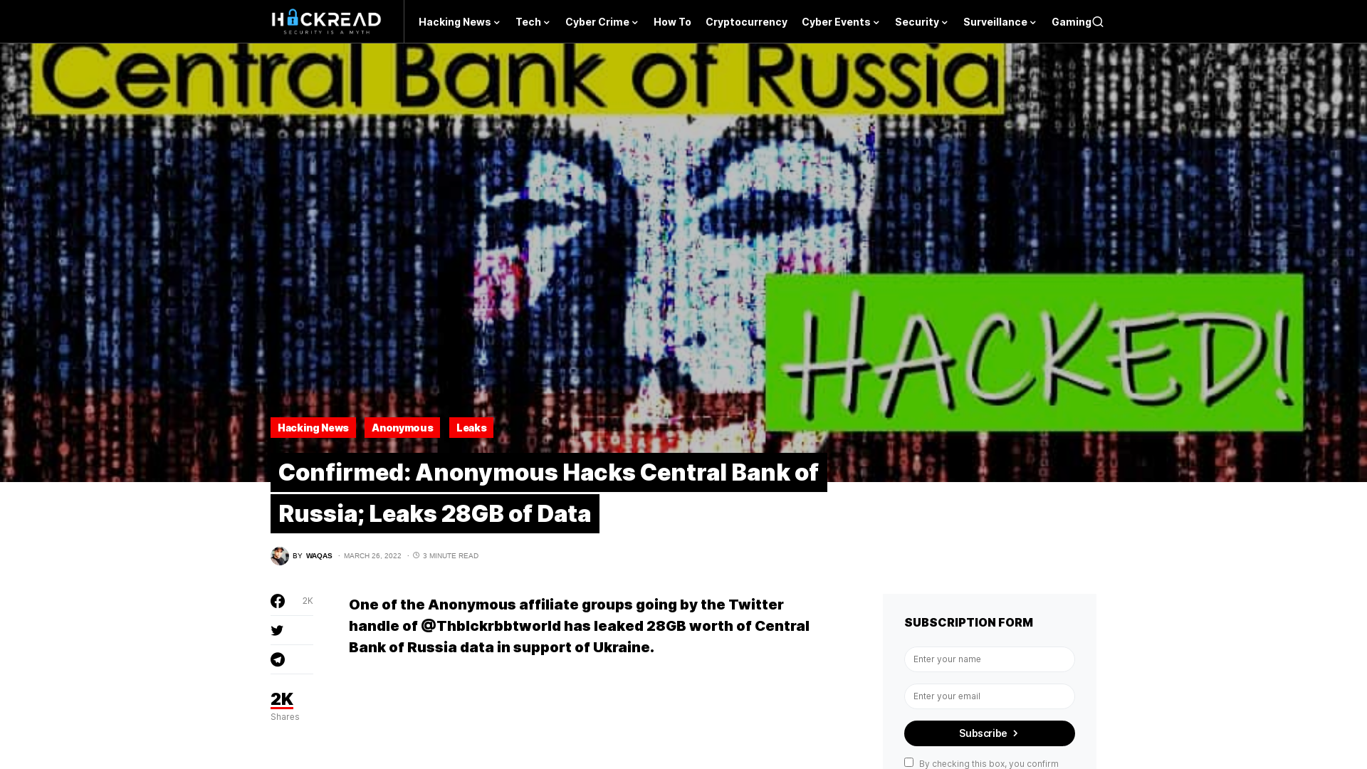 Confirmed: Anonymous Hacks Central Bank of Russia; Leaks 28GB of Data