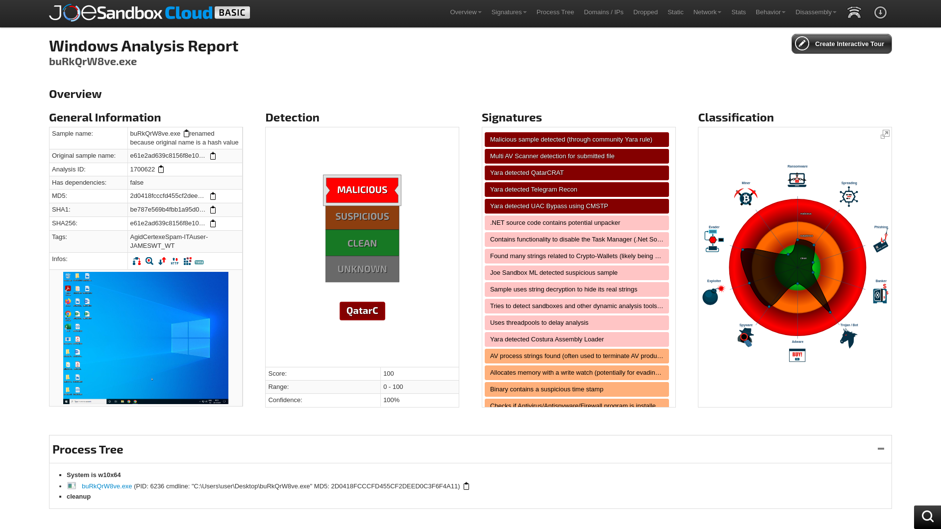 Automated Malware Analysis Report for buRkQrW8ve.exe - Generated by Joe Sandbox