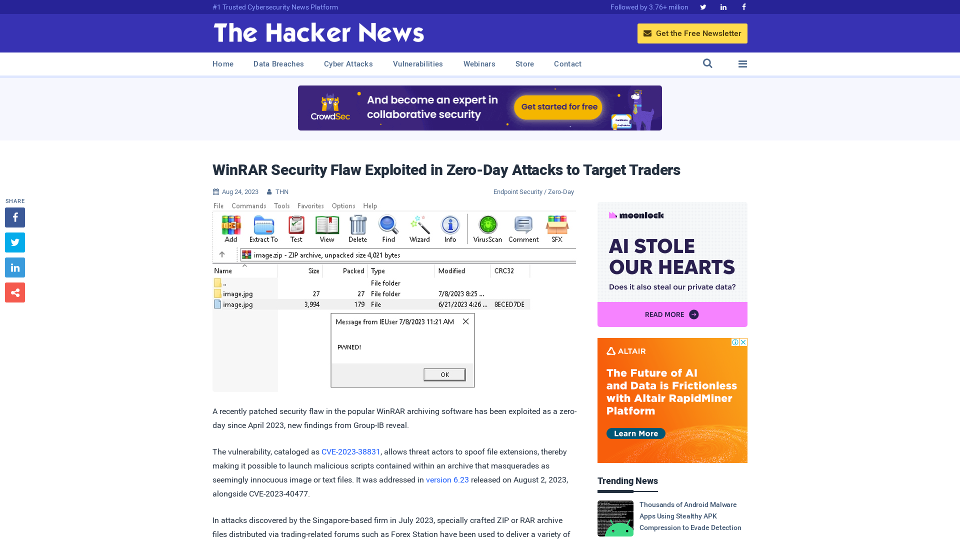 WinRAR Security Flaw Exploited in Zero-Day Attacks to Target Traders