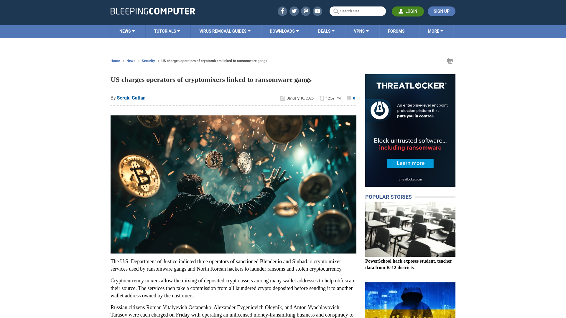 US charges operators of cryptomixers linked to ransomware gangs