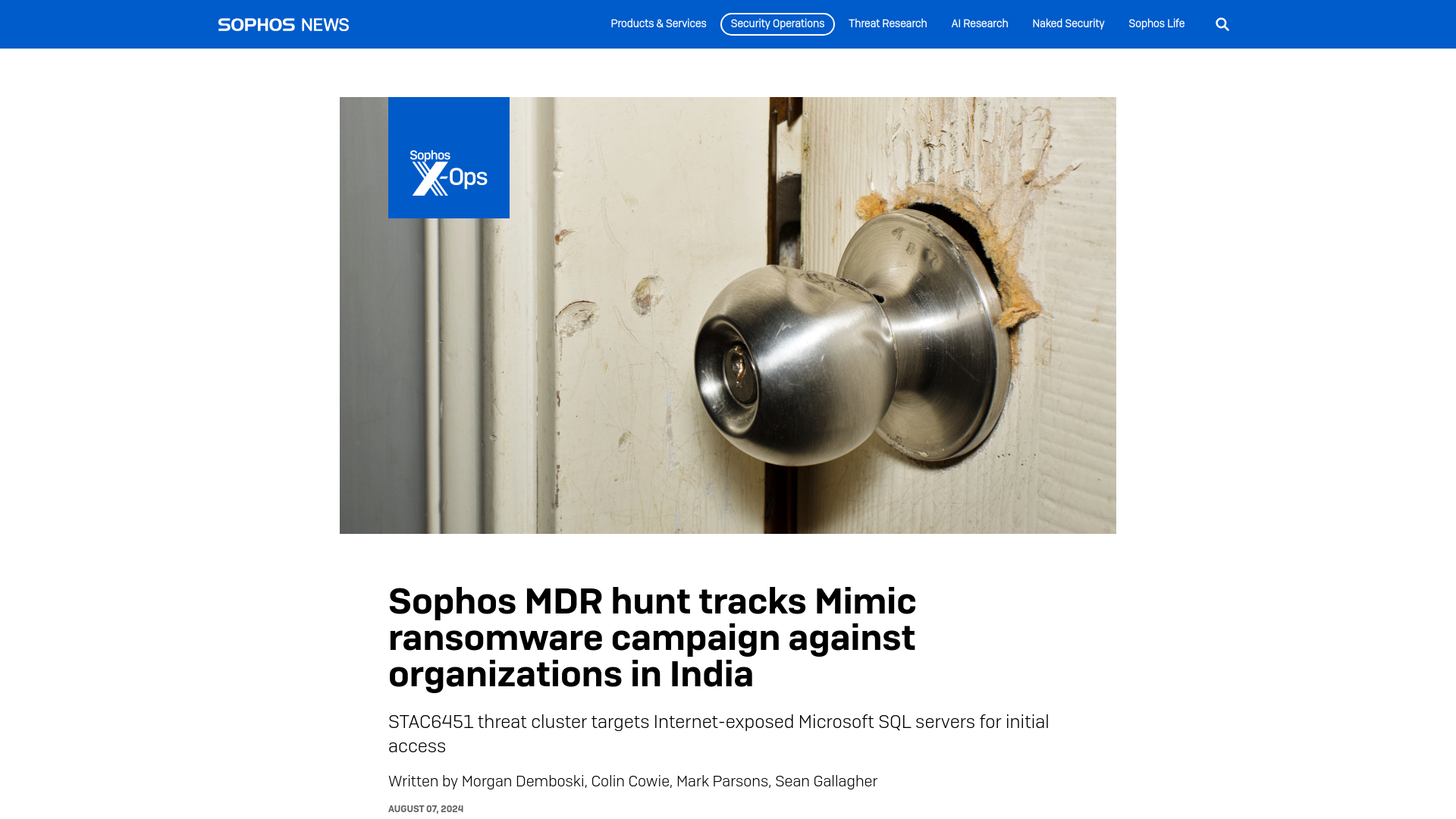 Sophos MDR hunt tracks Mimic ransomware campaign against organizations in India – Sophos News