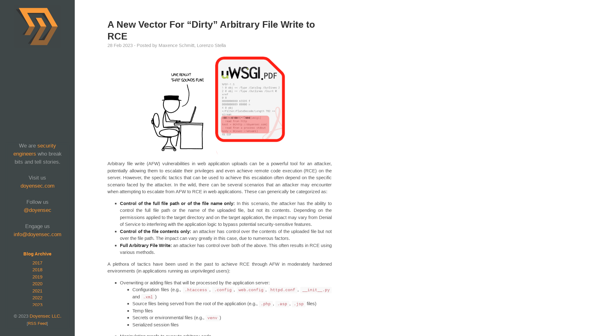 A New Vector For “Dirty” Arbitrary File Write to RCE · Doyensec's Blog