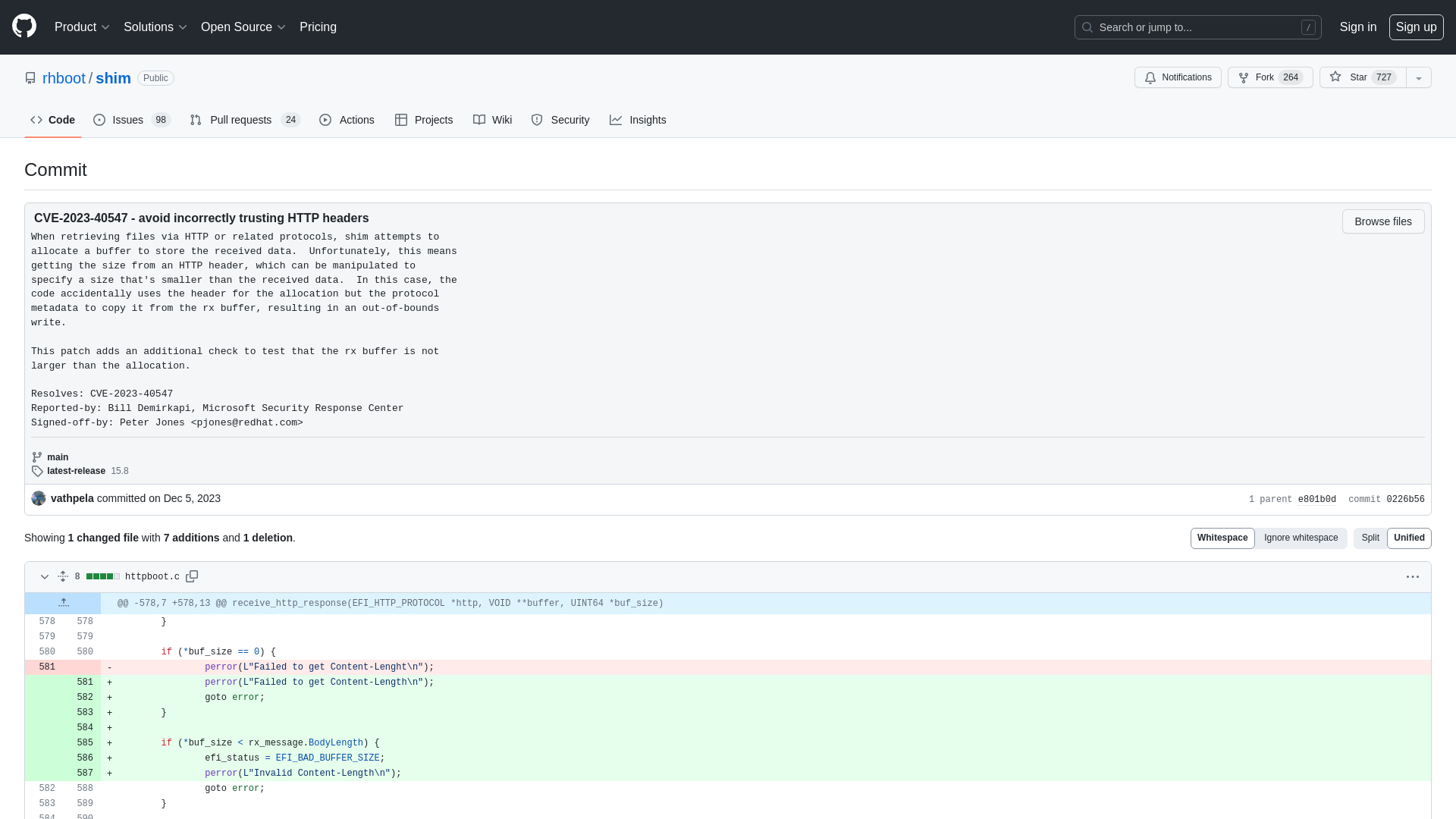 CVE-2023-40547 - avoid incorrectly trusting HTTP headers · rhboot/shim@0226b56 · GitHub