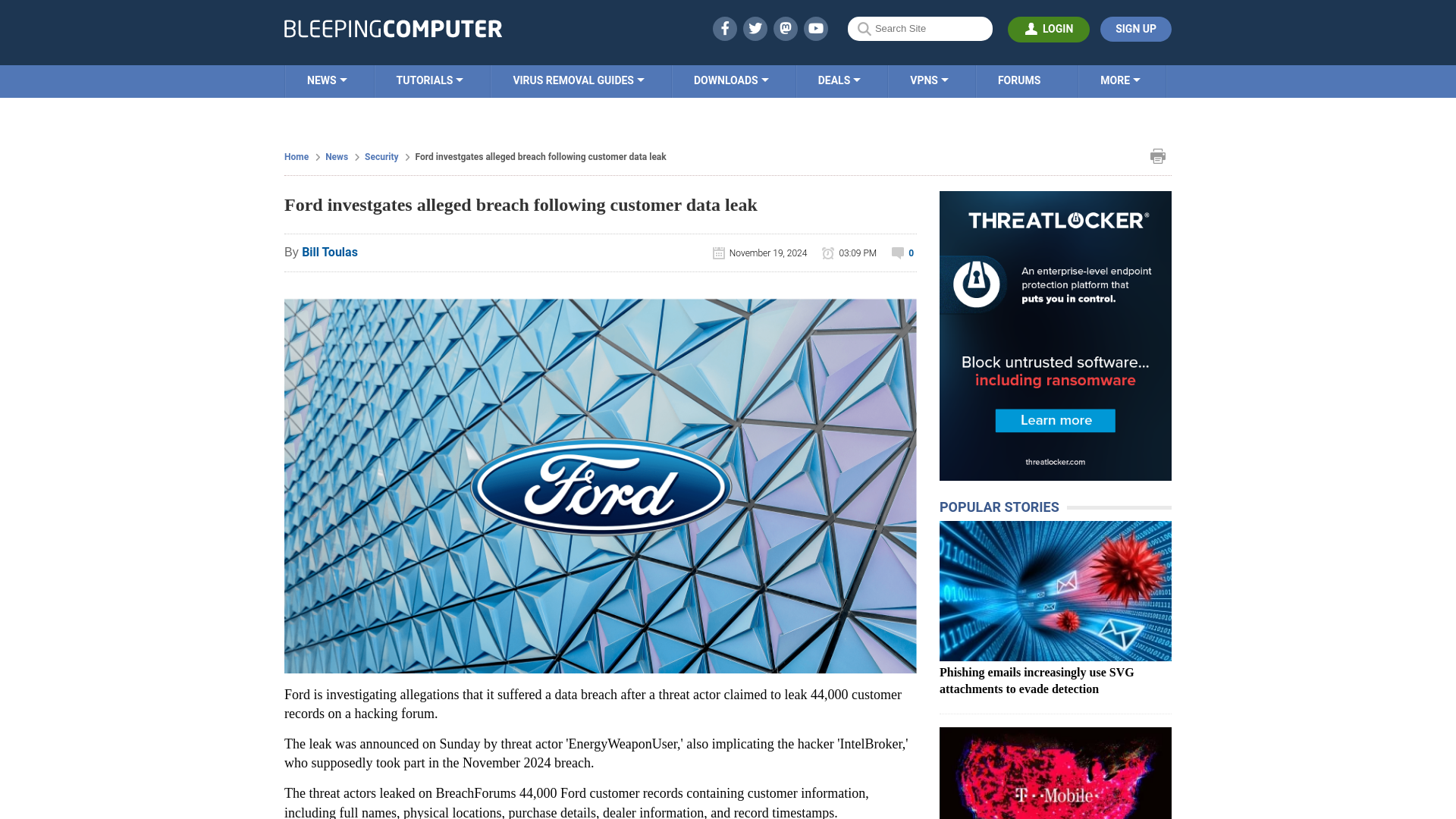 Ford investgates alleged breach following customer data leak