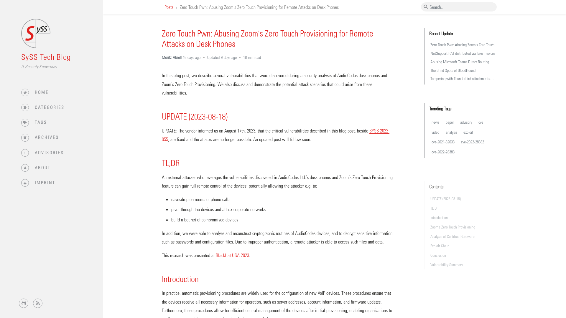 Zero Touch Pwn: Abusing Zoom's Zero Touch Provisioning for Remote Attacks on Desk Phones | SySS Tech Blog